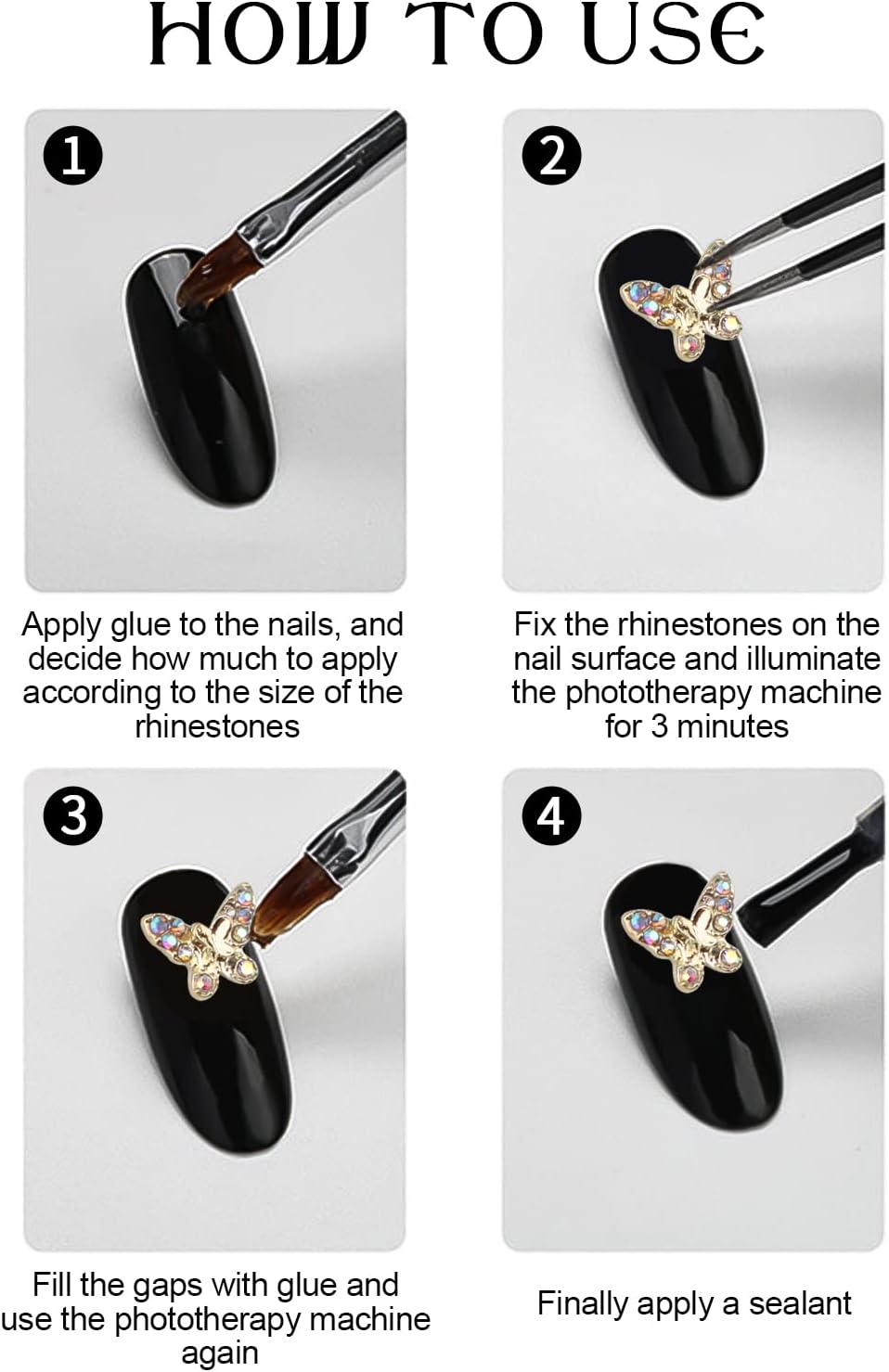 Kalolary 48P Butterfly Nail Rhinestones image number 1