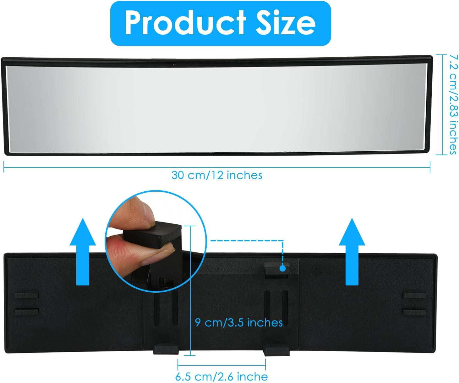 DS. DISTINCTIVE STYLE Wide Rear View Mirror Clip on 12 Inch Universal Panoramic Convex Interior Wide Angle Mirror