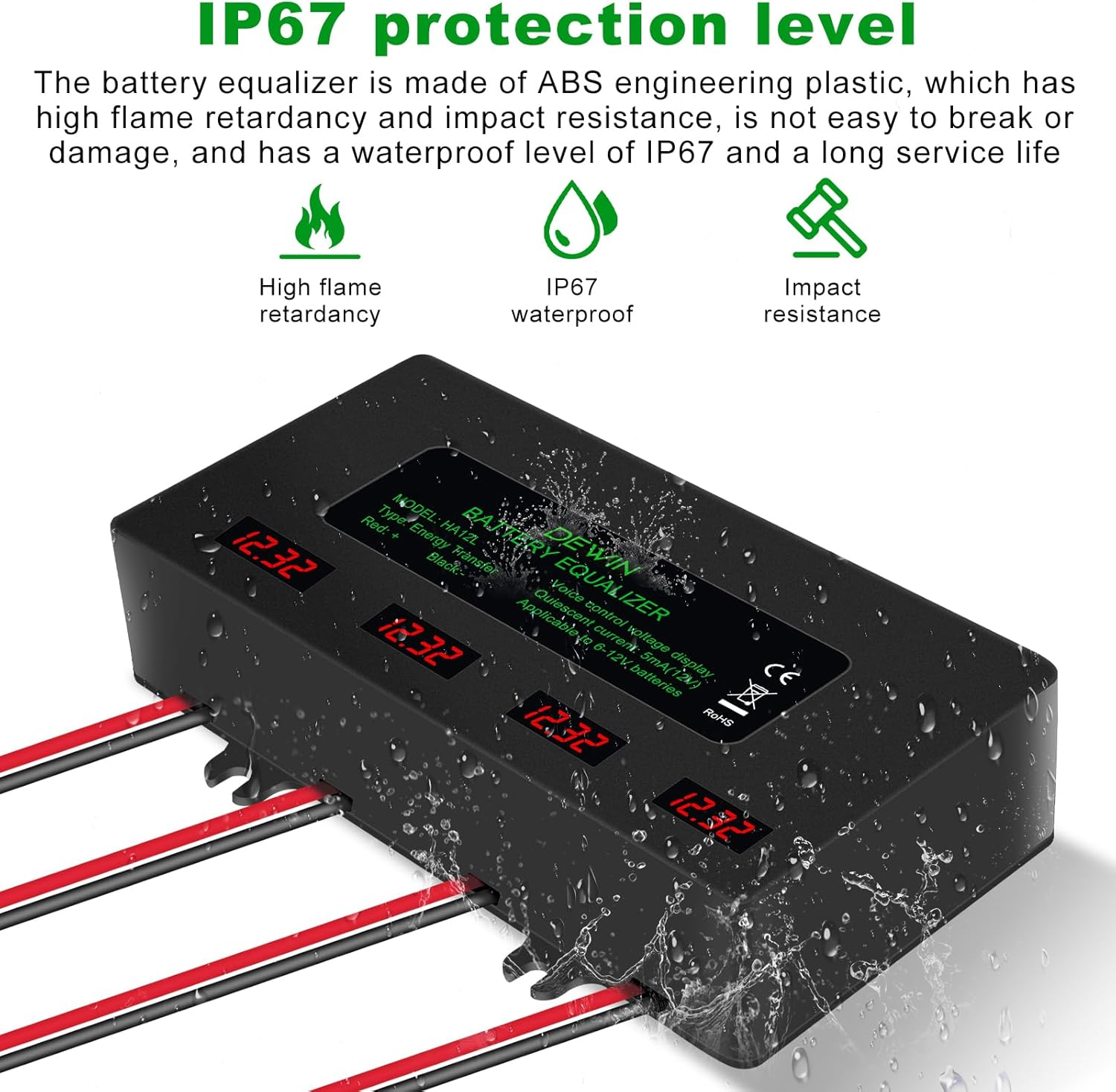 Wadukud Battery Equalizer, 48V Battery Equalizer, LED Digital Display 4 X 12V Battery Balancer for Lead Acid Lithium Battery
