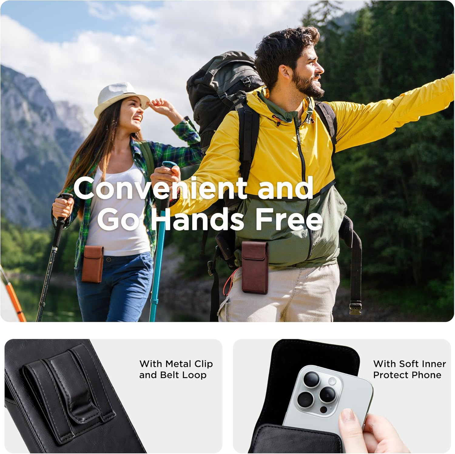 INGIDO Holster for Iphone 15, 14, 13, 12, 11, XR, Galaxy S24, S23, S22 - Premium Leather Pouch with Belt Clip Phone Case, Black - Medium image number 2