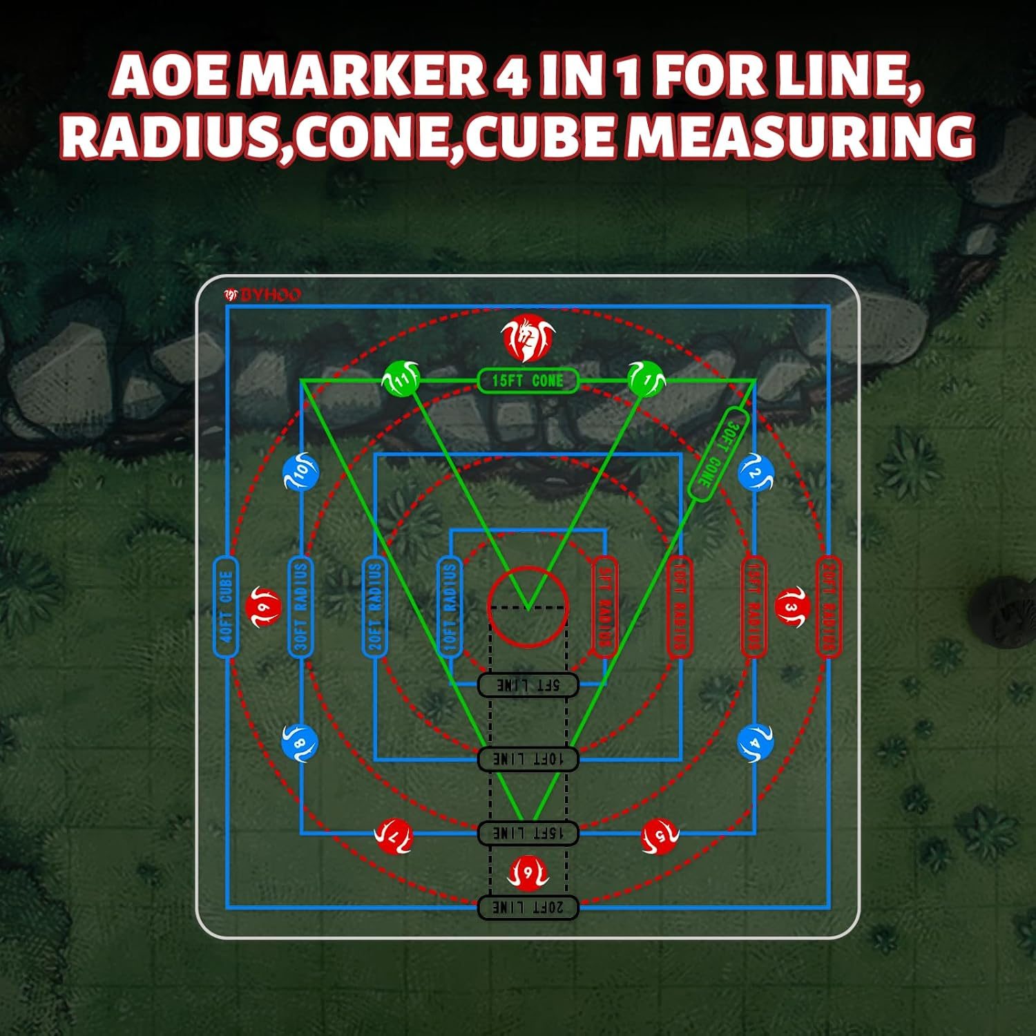 Byhoo Spell AOE Damage Template Upgrade, Acrylic Area Effect Marker for DND 5E 3E Pathfinder and More Tabletop RPG, Ideal Game Accessory for Dungeon Master and D&D Fans