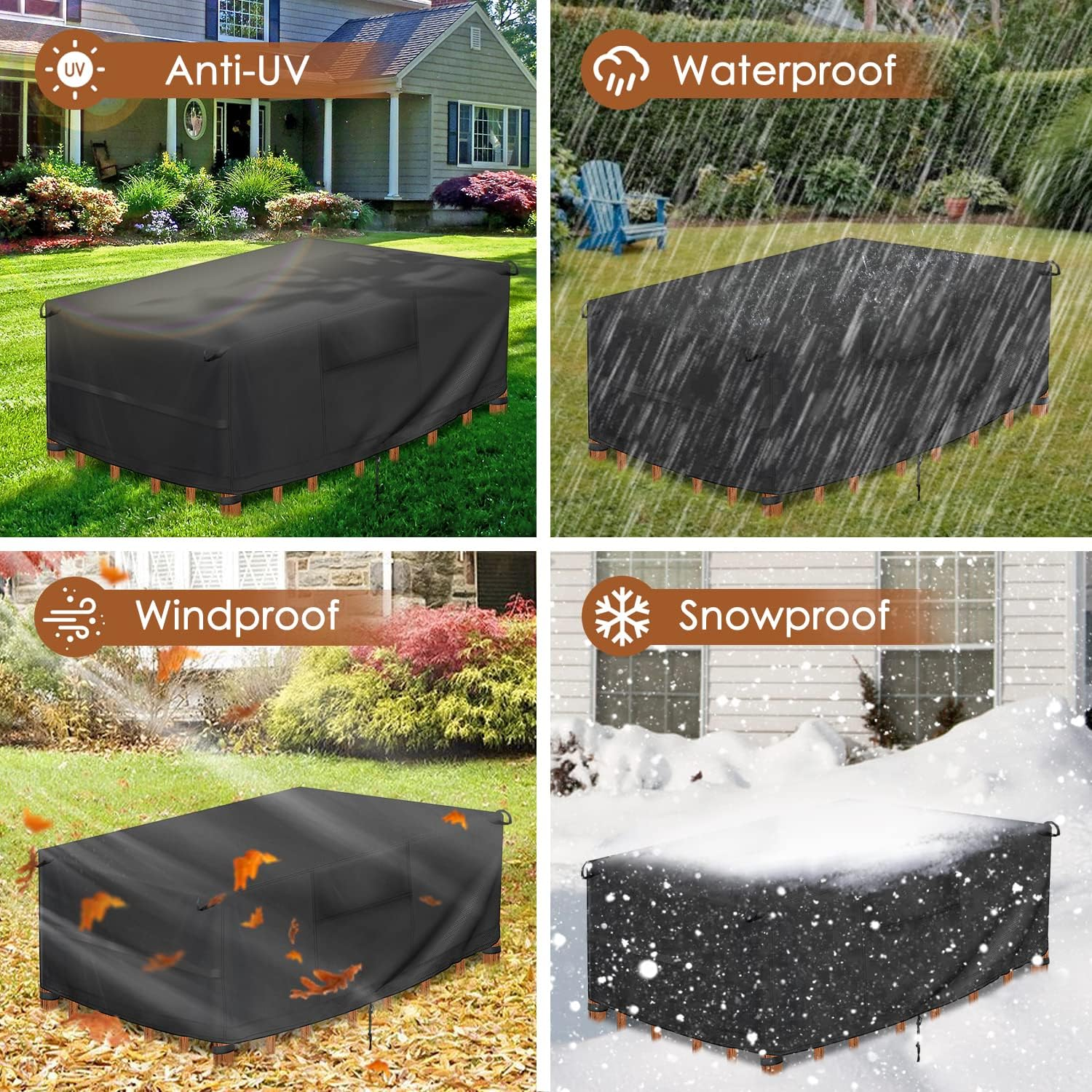 AUTOWT Patio Furniture Set Cover, Waterproof Uv-Resistant Lawn Patio Seat Cover, Heavy Duty 420D Polyester Oxford Cloth Outdoor Bench Sofa Cover, Rectangular Protective Cover for Garden Furniture image number 6