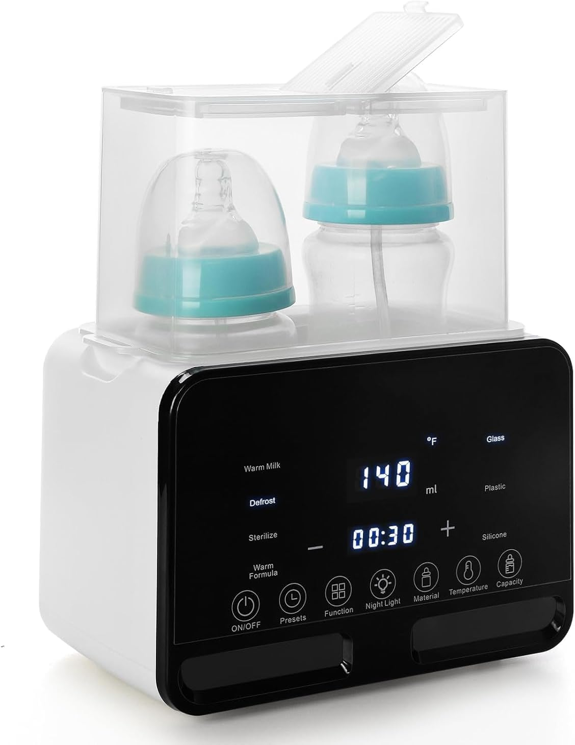 Baby Bottle Warmer, Baby Food Heater, for Breastmilk and Formula with Timer, Fits 2 Bottles, 24H Constant Warming, with Defrost, Heat Baby Food Jars, Sterili-Zing Function, Accurate Temp Control image number 6