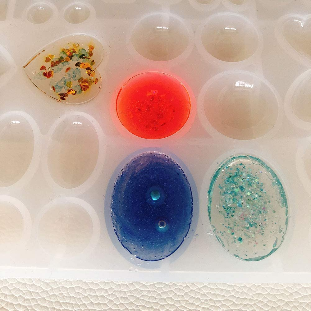 Cabochon Gem Jewelry Silicone Mold Kit Oval Teardrop Square Heart round Shapes for Polymer Clay Crafting Resin Epoxy Pendant Earrings Making Casting DIY Craft Mold 29 Design 58 Cavity Large image number 2