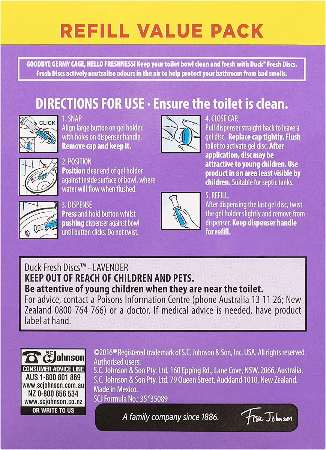 Duck Fresh Discs Twin Refill Toilet Bowl Cleaner, Lavender Scent, Disc Gel Refill with 12 Toilet Discs, 2 X 36Ml Tubes image number 1