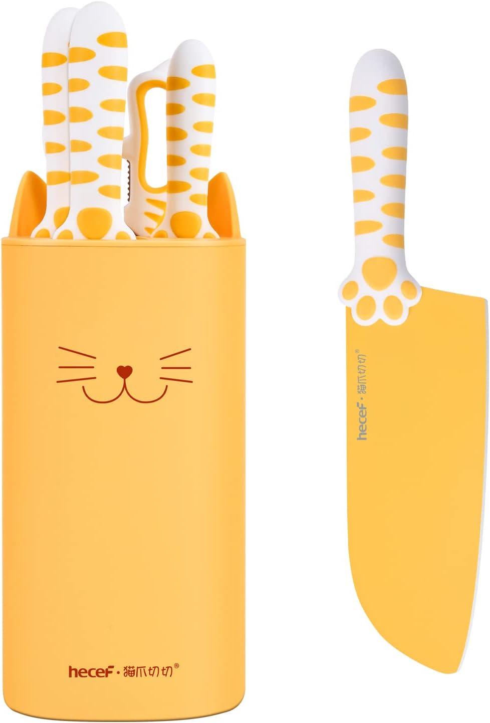 Hecef Cute Kitchen Knife Set,5-Piece Non-Stcik Knives Set with Detachable Block and Scissors,Sharp Kitchen Knives for Chopping, Slicing, Dicing and Cutting, Gift Housewarming Birthday (Pink)