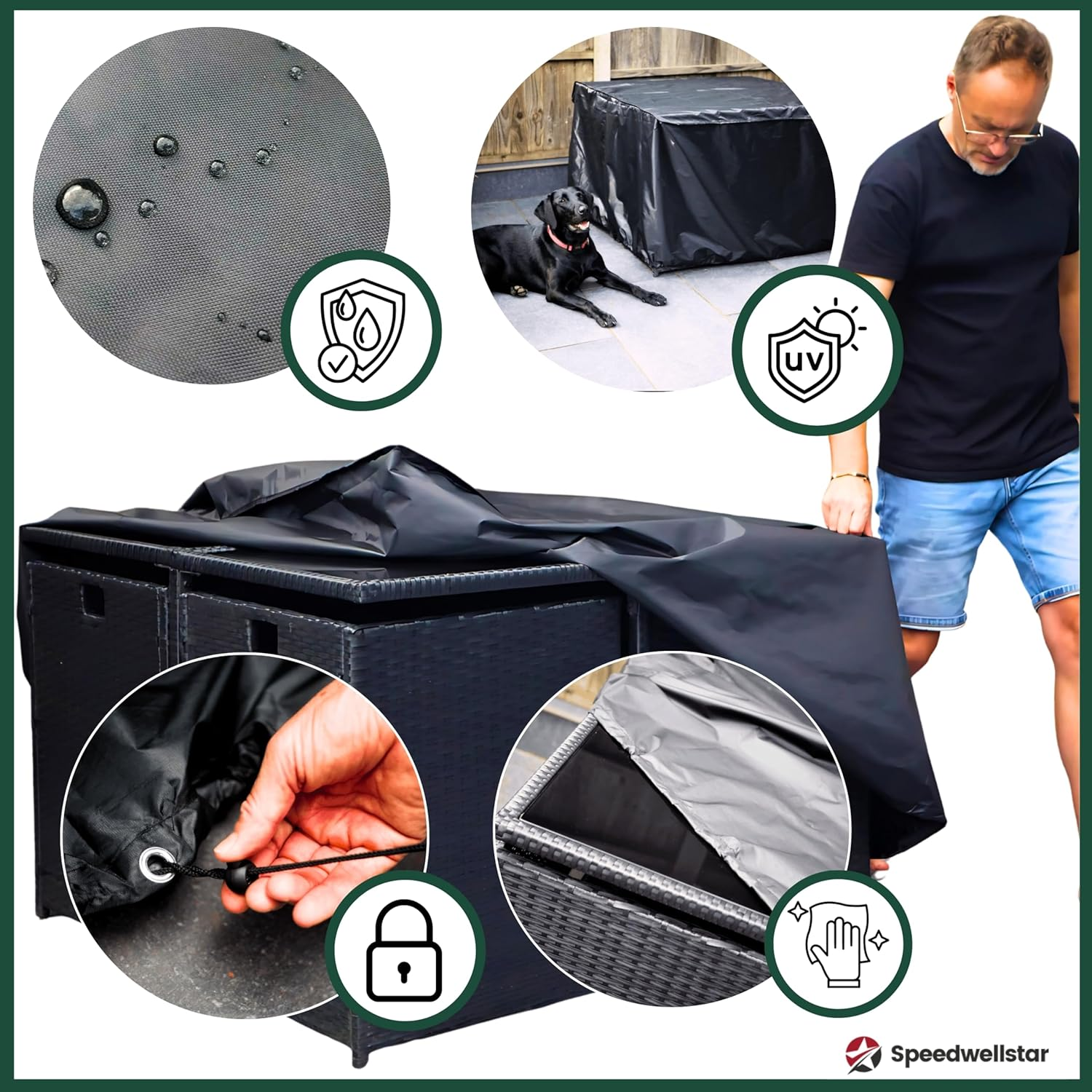 Waterproof Square Garden Table Cover 125X125X74 Cm &ndash; Heavy Duty Patio Furniture Protector for 4&ndash;8 Seater Sets &ndash; Breathable 210D Oxford Fabric with Drawstring &ndash; by Speedwellstar image number 1