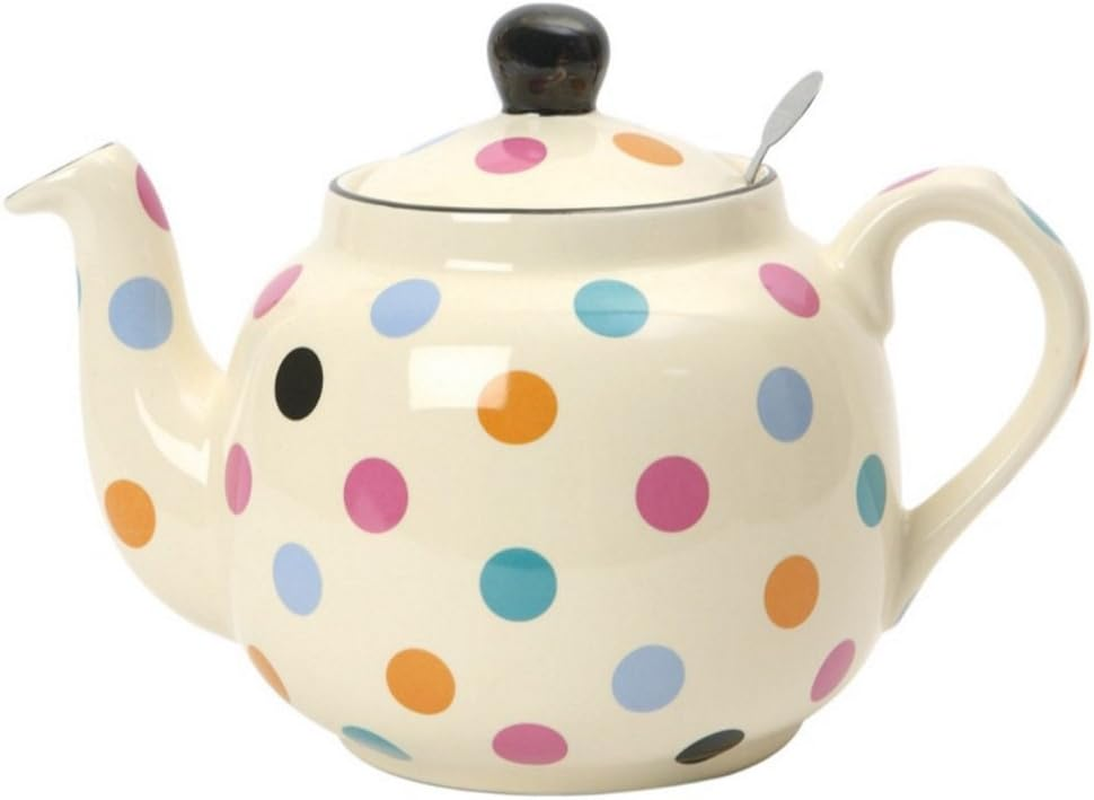 London Pottery Farmhouse Polka Dot Teapot with Infuser, Ceramic, Ivory/Multi Spot, 2 Cup (500 Ml) image number 1