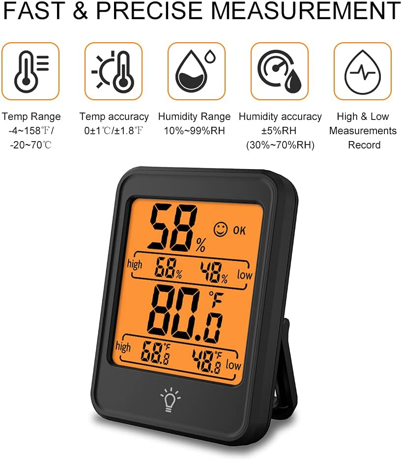 Digital Hygrometer Thermometer Indoor Temperature and Humidity Gauge Monitor Meter with Large LCD Display for Home Bedroom Office Greenhouse image number 2
