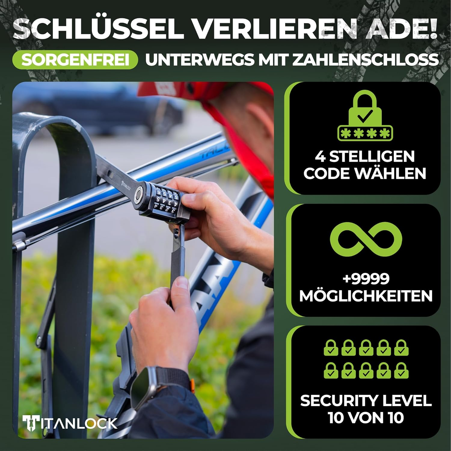 TITANLOCK Bicycle Lock Folding Lock Anti-Theft [Individual Pin] Combination Lock Quick + Easy Assembly Rustproof Security Level 10/10 image number 3