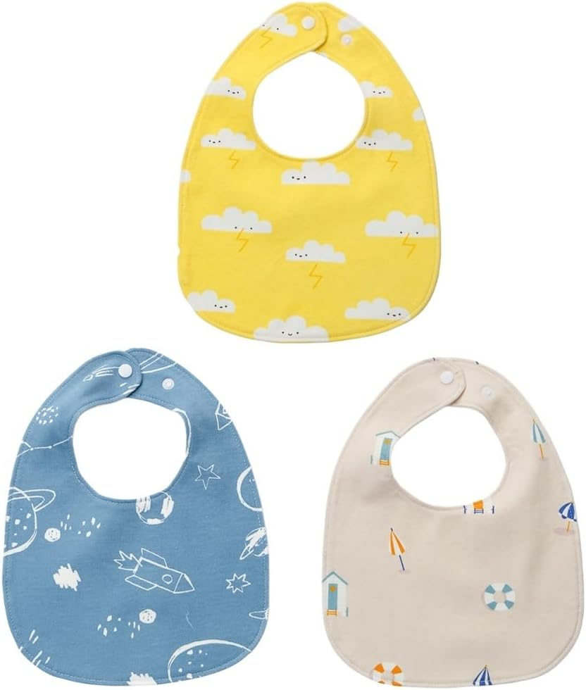 3-Pack Cotton Baby Bibs for Eating - Lightweight Toddler Feeding Bibs, Mess Proof, Food-Grade Baby Eating Essentials, Easy to Put on & Clean image number 6