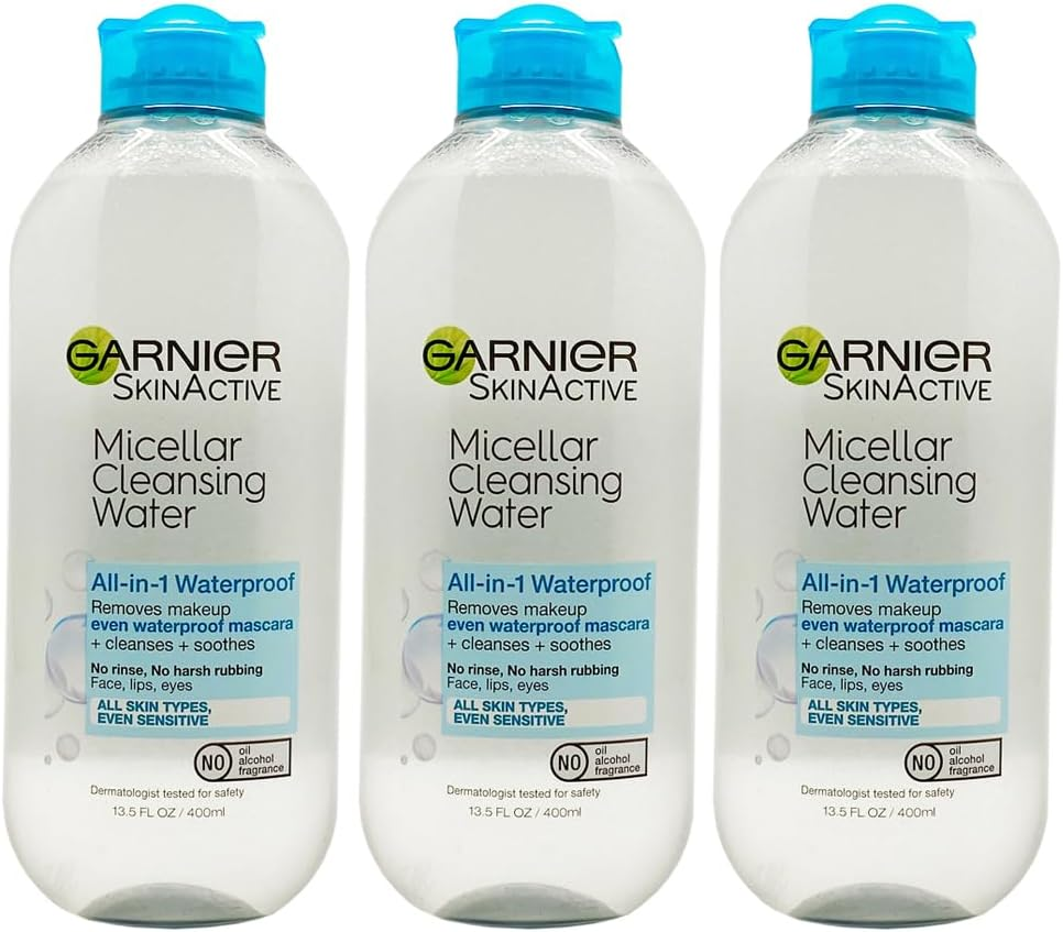 Garnier Skinactive Micellar Cleansing Water, for Waterproof Makeup, 3.4 Fl Oz