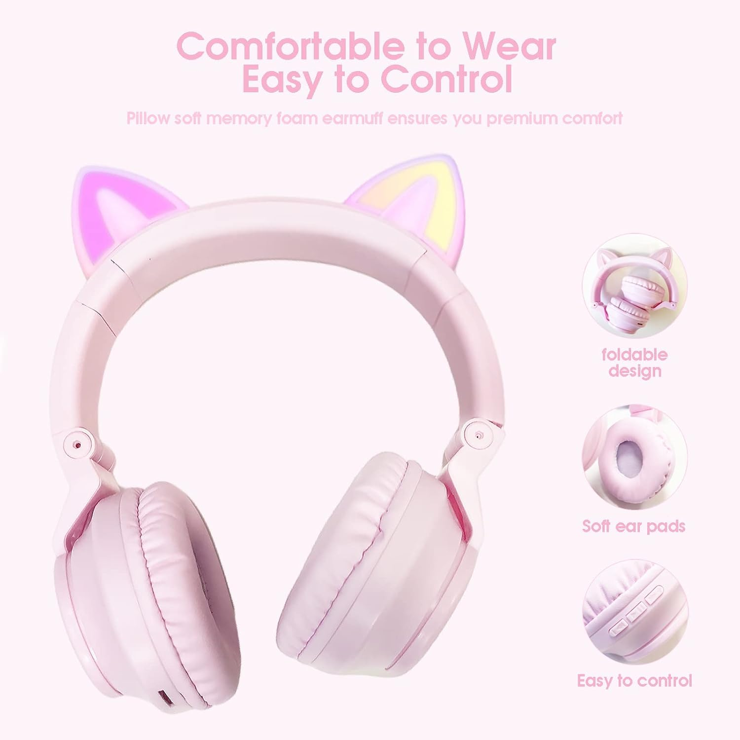 Hisonic Children'S Bluetooth Unicorn Headphones with Colourful Lights for Children from 3 Years (Purple)