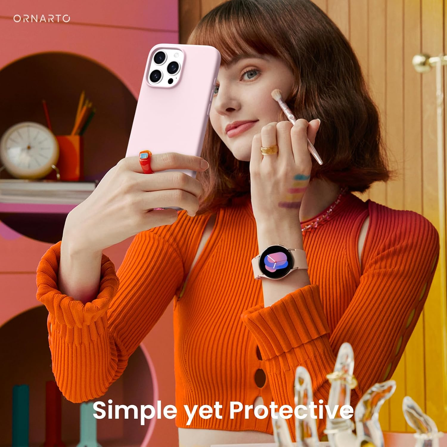 ORNARTO Compatible with Iphone 16 Pro Max Case 6.9", Slim Liquid Silicone 3 Layers Soft Gel Rubber Shockproof Protective Case with Anti-Scratch Microfiber Lining-Chalk Pink