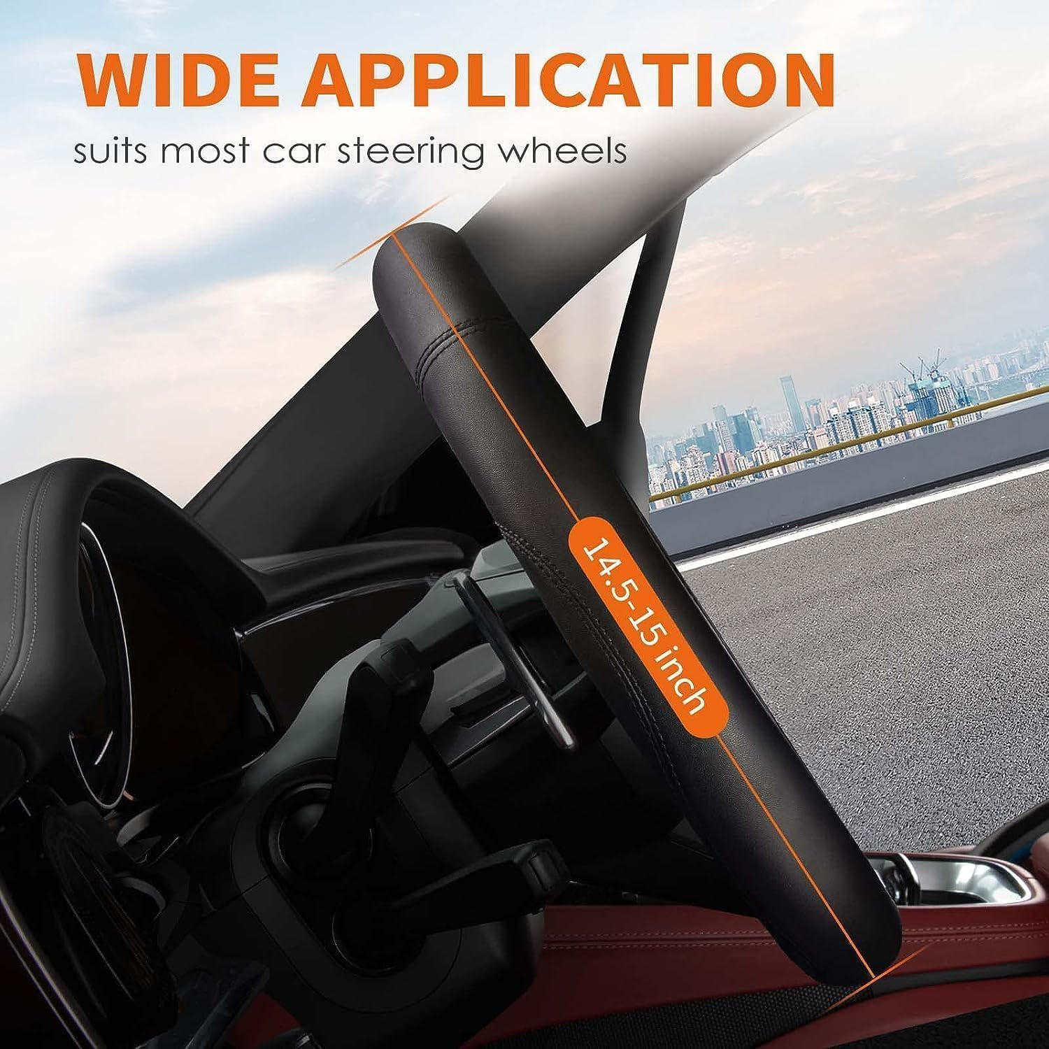 Car Steering Wheel Cover - Universal Car Accessory for Diverse Cars, Durable Leather Cover with Anti-Slip Lining, for Steering Wheel with a Diameter of 37-38Cm,Gray image number 5