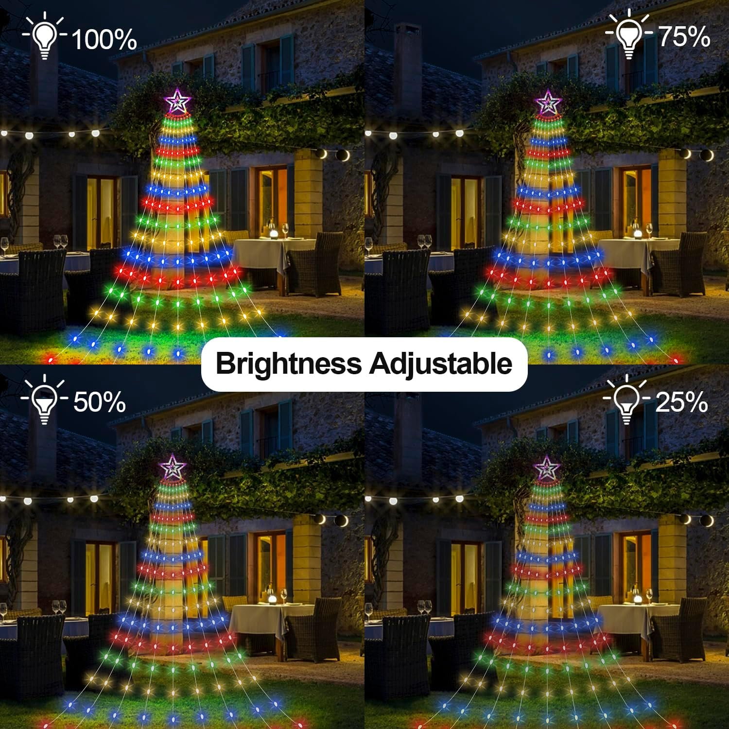 HELESIN Solar Outdoor Christmas Lights, 3.5M 350Leds Christmas Decoration Waterfall String Lights Outdoor, 8 Modes Waterproof Tree Toppers Fairy Light with Timer for Xmas New Year(Multicolor)