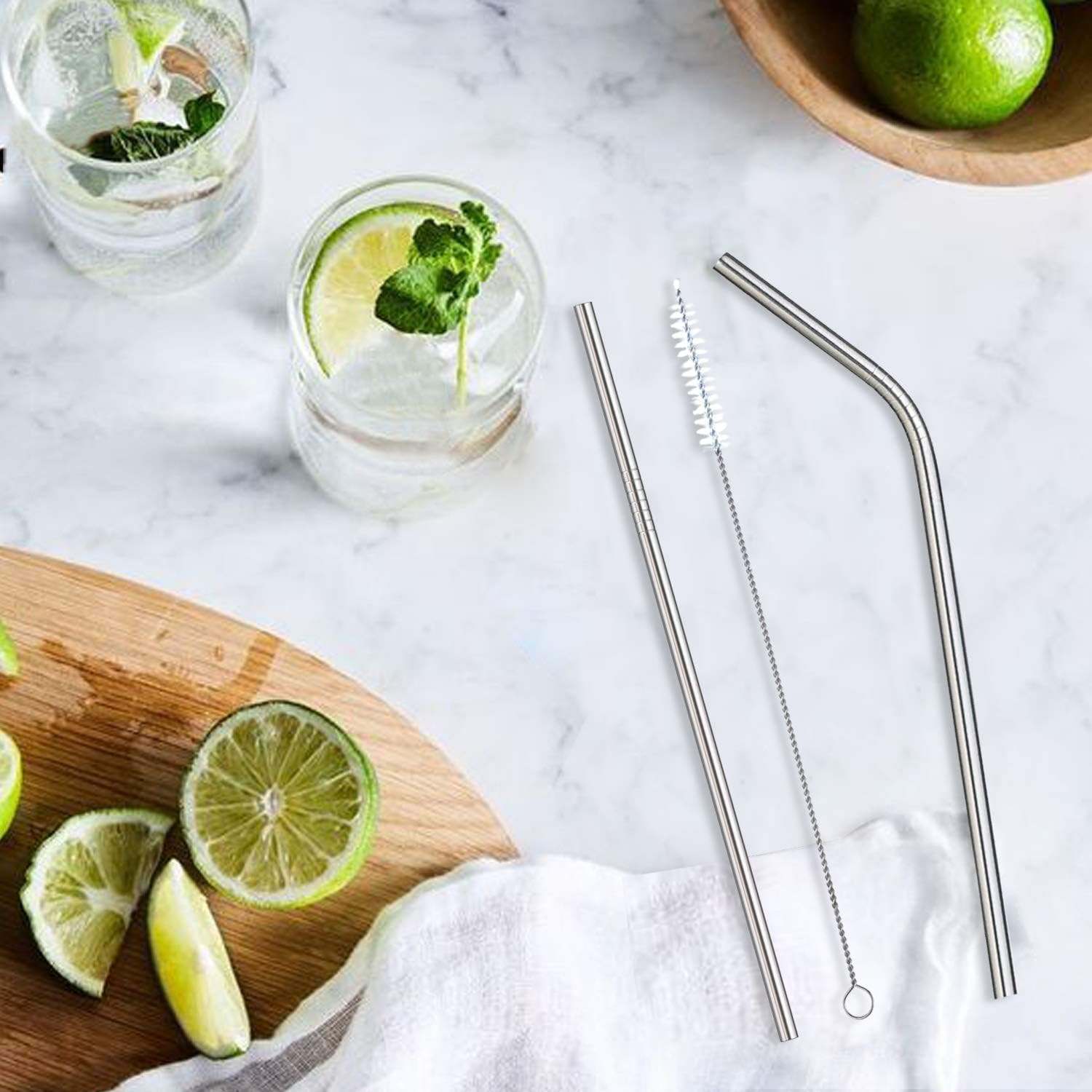 DIRECT from FACTORY Set of 8 Reusable Stainless Steel Straws, 8.5" (6Mm X 215Mm) - 316 Stainless Steel Fda-Approved, Metal Curved Drinking Straw for Tumblers (4 Straight, 4 Bent, 2 Brush) image number 4