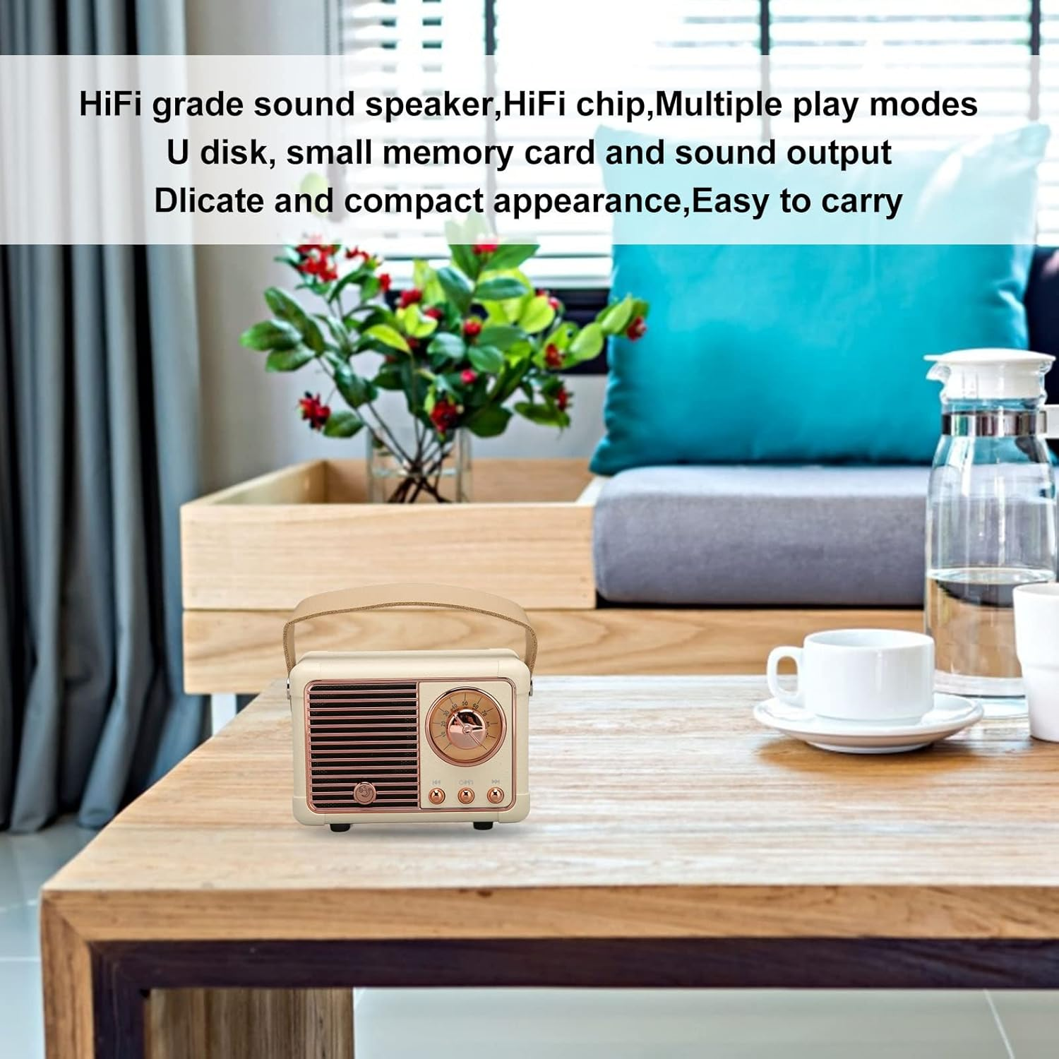 Retro Bluetooth Speaker, Portable Vintage Speaker, Mini Wireless Bluetooth Speaker Suitable for Home Outdoor Yellow image number 3