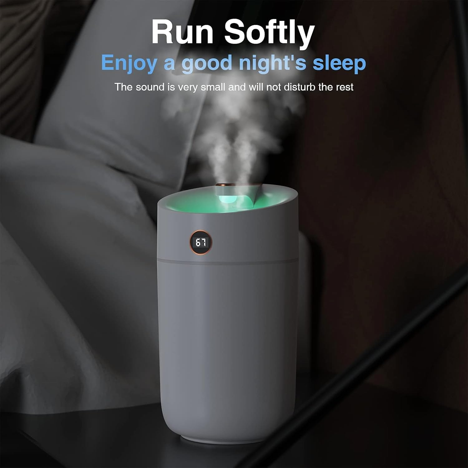 Air Humidifier for Bedroom, 3L Cool Mist Humidifier with Humidity Monitoring Top Fill, Quiet Operation, 7 Color Night Light Function, Auto Shut-Off, Double Nozzle, White