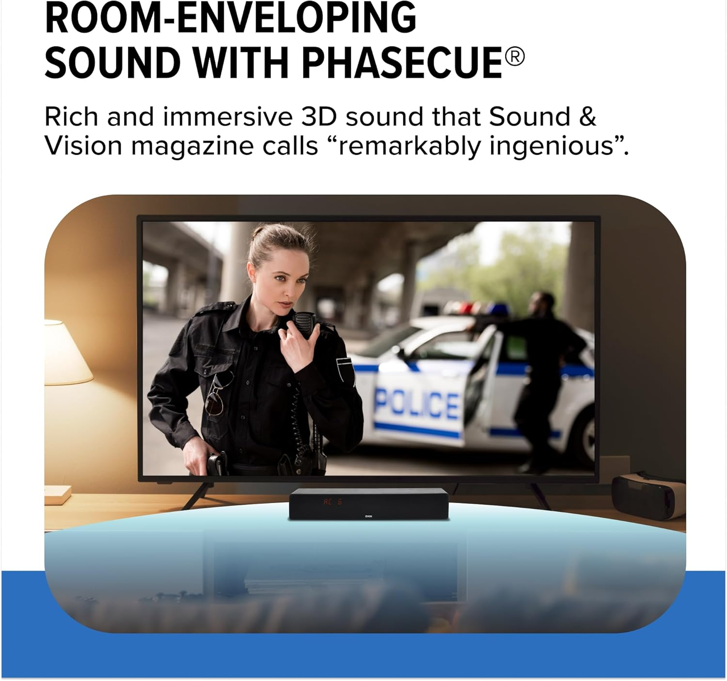 ZVOX Dialogue Clarifying Sound Bar with Patented Hearing Technology, Twelve Levels of Voice Boost - 30-Day Home Trial - Accuvoice AV157 TV Speaker - Black image number 3