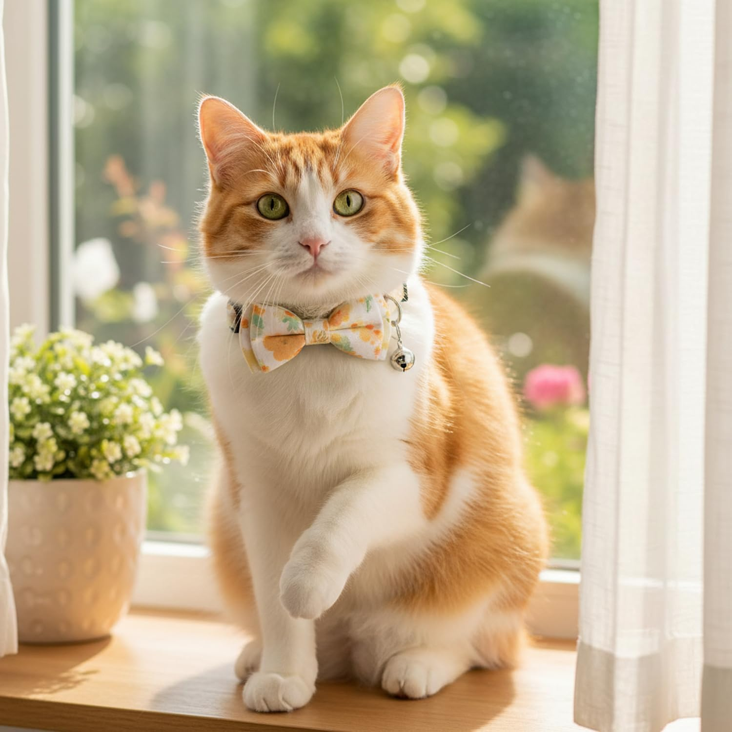2 Cat Collar with Bell, Breakaway Safety Collar, Adjustable Cotton Fabric Cat Collar with Movable Bow Tie, Compatible with Small Dogs, Cute and Soft Design for Cats - CRFY - Green image number 6