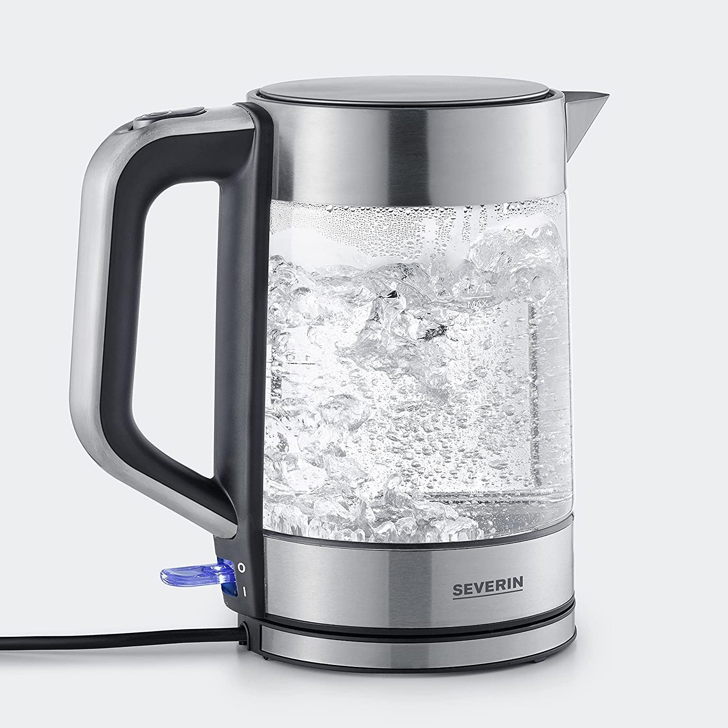 SEVERIN Glass Kettle with 1.7 L XXL Capacity, Powerful and Compact Kettle in High-Quality Design, Electric Kettle with Limescale Filter, 2200 Watt, Glass/Stainless Steel, WK 3420 image number 2