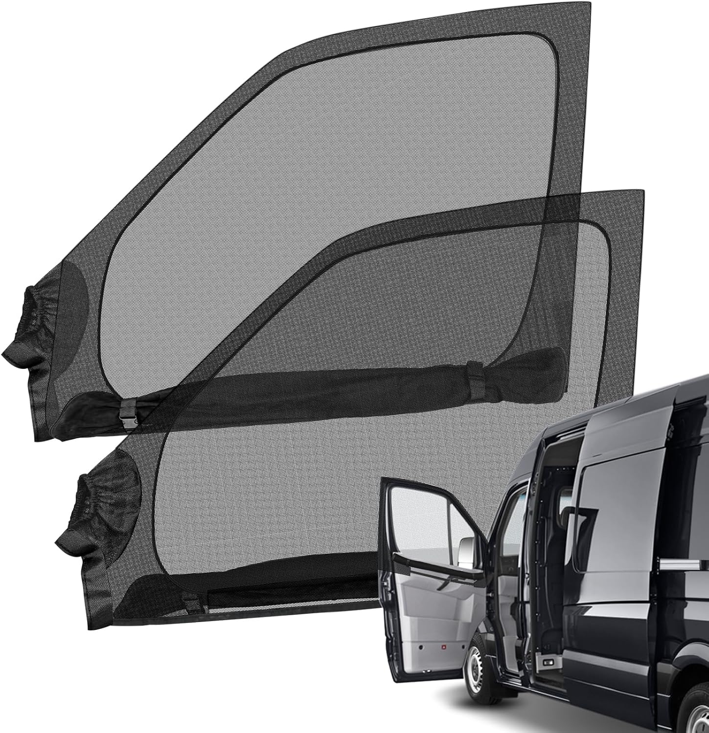 Federedevo Double Layers Side Window Sunshade Magnetic Bug Screen for Front Doors, Pair Window Bug Screen & Sunshade Curtain Compatible with Mercedes Sprinter 2007-2025 image number 2