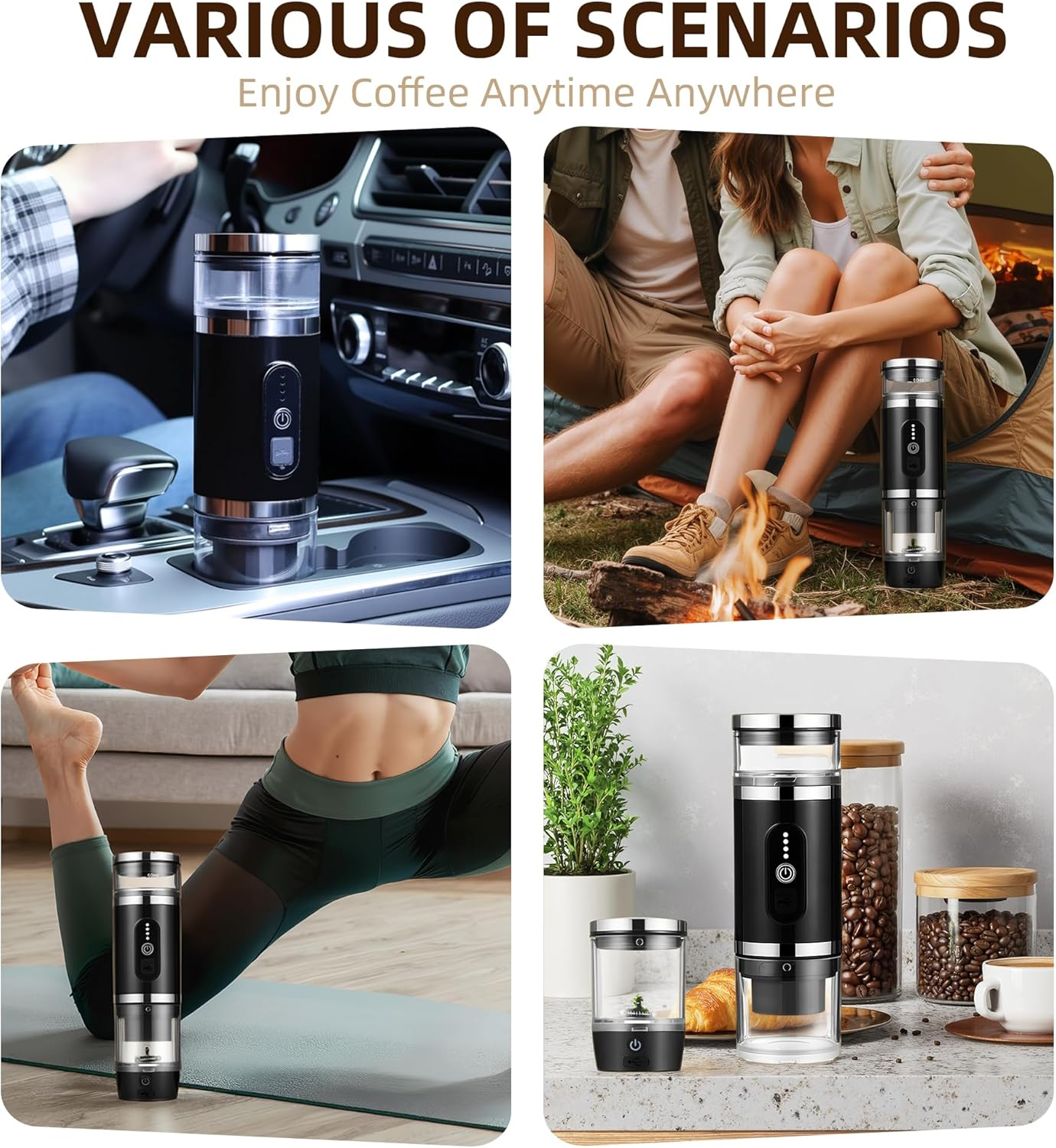 Bostar Portable Coffee Maker with Milk Frother 3 in 1 Electric Rechargeable Espresso Machine for Small or Large Capsules and Ground Coffee for Office Travel Camping (Beige) image number 1