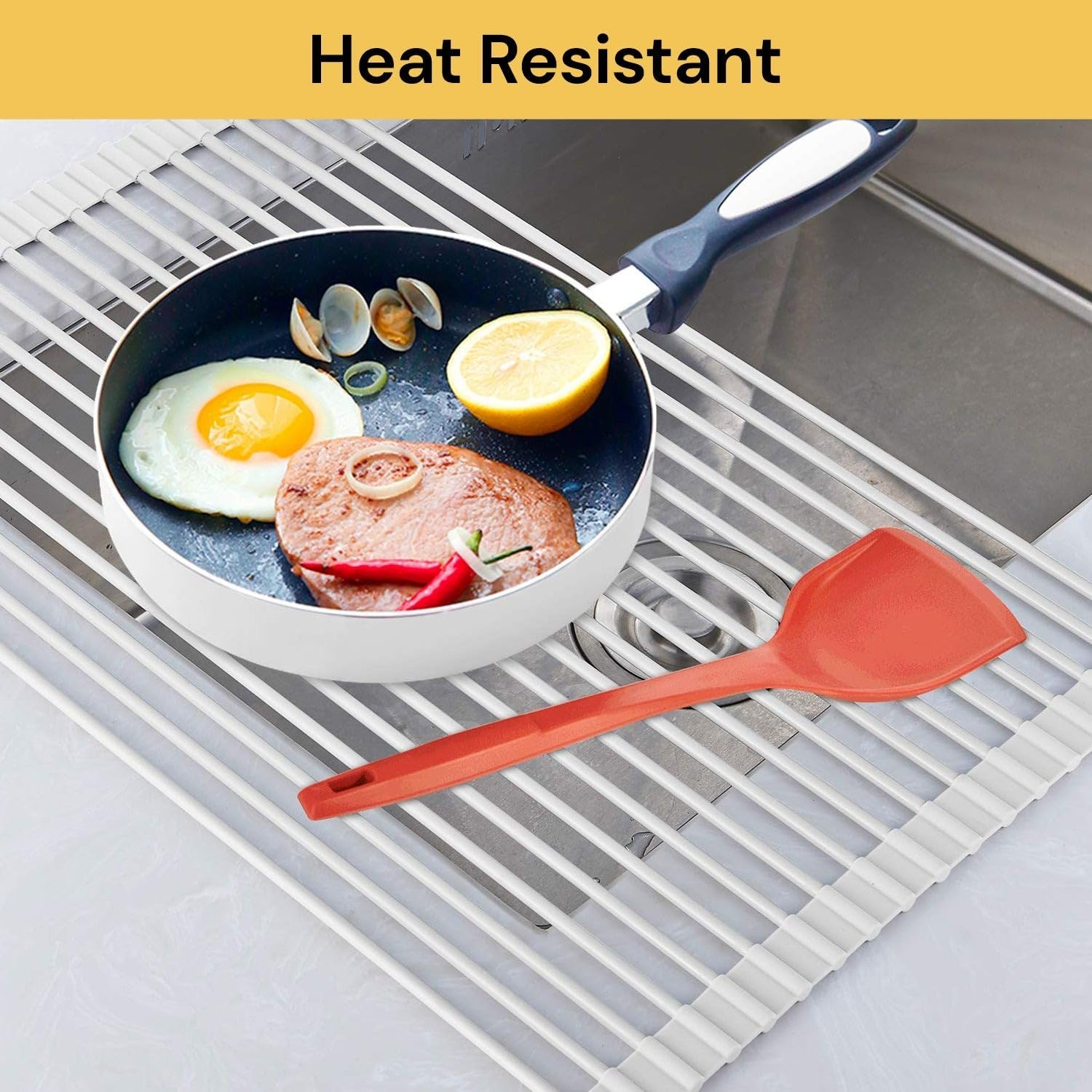 Spendeal over Sink Dish Rack Multipurpose Foldable Anti-Rust Roll up Dish Drying Rack Cover Kitchen Sink Accessories Gadget (White, Large - 20.5" X 13.1")