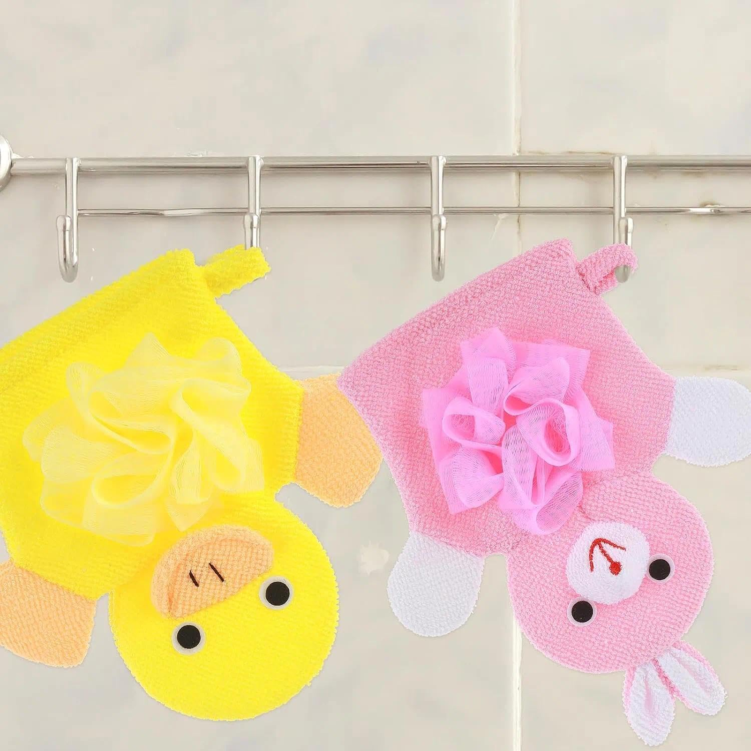 Dual-Sided Exfoliating Glove and Mitt Set with Easy Lathering, Gentle Composite Cotton & PE Fabric for Bath and Shower, Fits Most Adult Hands and Kids 2 Pcs - Unron image number 4