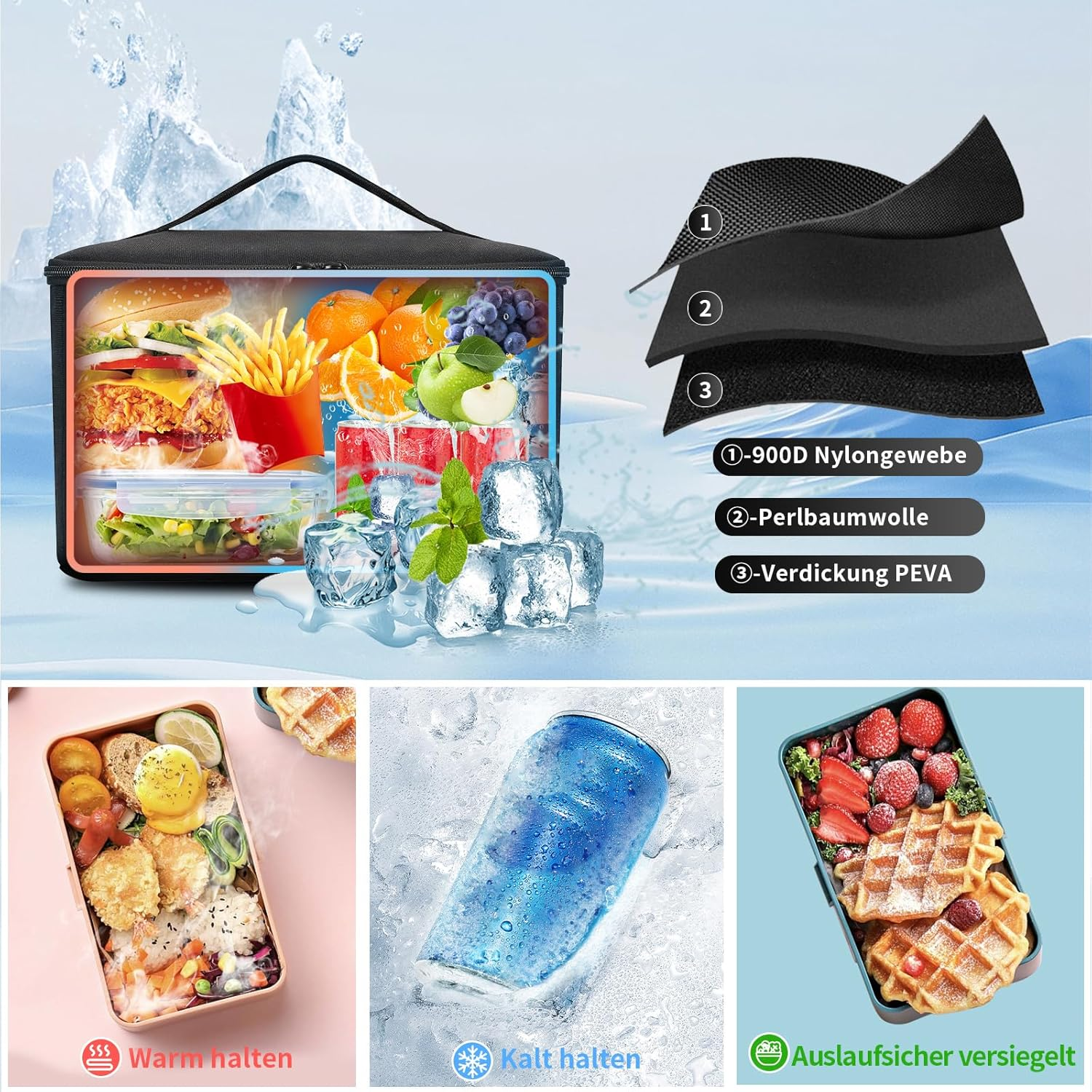 BERTASCHE Lunch Rucksack, Laptop Rucksack 15,6 Zoll Mit Isoliertes K&uuml;hltasche F&uuml;r Herren Und Damen, 2-In-1-Arbeitsrucksack F&uuml;r Uni, Business, Pendler, Reisen, Schwarz image number 3