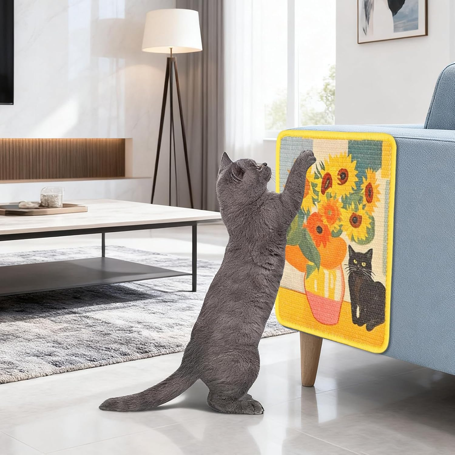 Wall Cat Scratcher | Art Print Sisal Cardboard Scratcher Furniture | Furniture Protector Scratching Board for Pet Kitten Training Enrichment Playing Bedroom Apartment - B image number 5