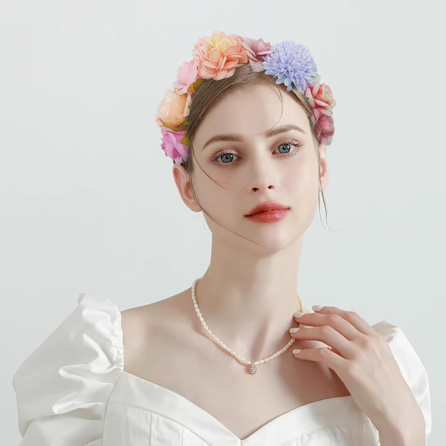 KASESSS 1 Pcs Floral Crown Flower Headband, Multicolour Flower Headband, Floral Headband for Women Girls, Flower Wreath Head Band, Flower Hairband for Festival Party Wedding Beach Birthday Cosplay