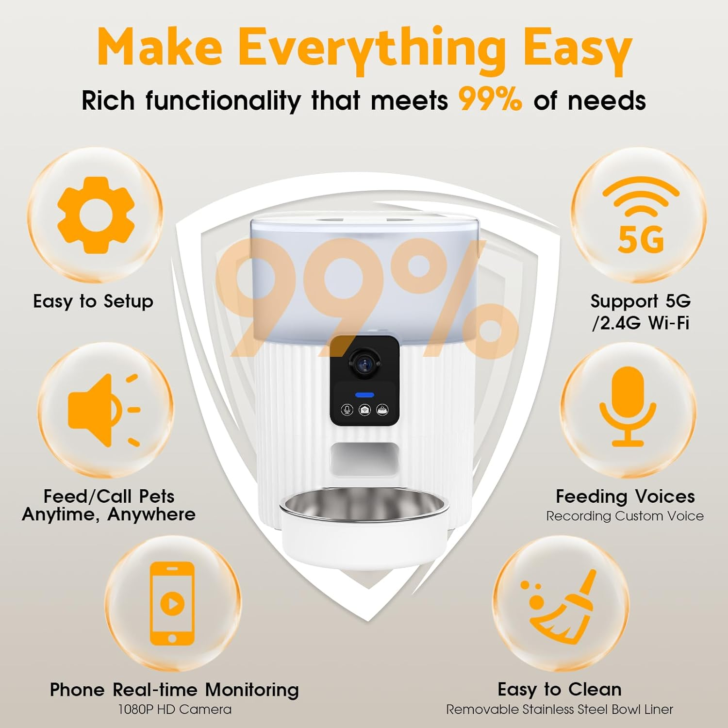 Automatic Cat Feeder with Camera, 1080P HD Video with Night Vision, 5G Wifi Pet Feeder with 2-Way Audio, Support Alexa & Scene Missions, Smart Food Dispenser with Motion Detection for Cat & Dog - Wifi image number 4