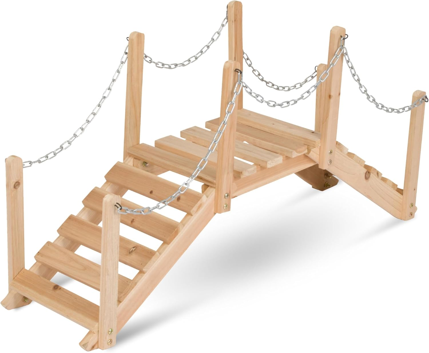 Shine Company 4963N Decorative Cedar Wood Garden Bridge with Side Rails, Natural image number 1
