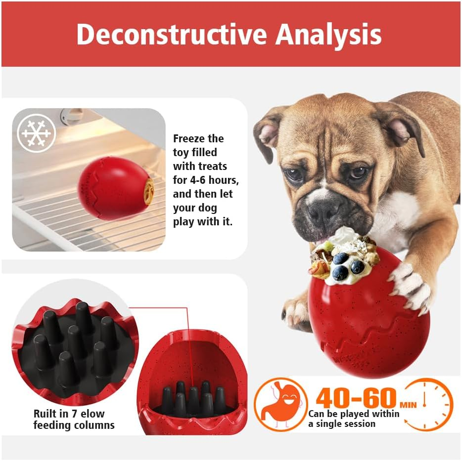 Interactive Treat Dispensing Dog Toy, Chew Toy for Aggressive Chewers, Fun Fetch, Durable & Dishwasher Safe(Red) image number 2