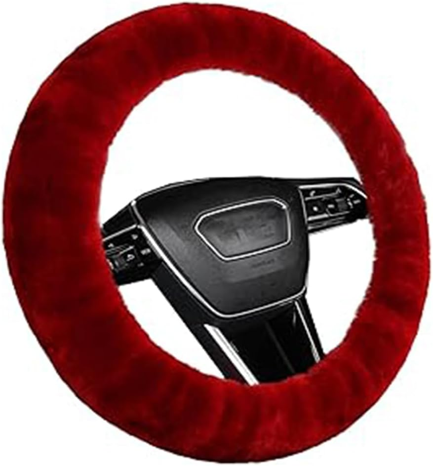 Car Steering Wheel Cover, Fluffy Soft Fur Wheel Protector for Warm Winter, 15'' Anti-Slip Steering Wheel Covers, Universal Vehicle Interior Accessories for Men Women Unique Fashion(Wine Red) image number 3