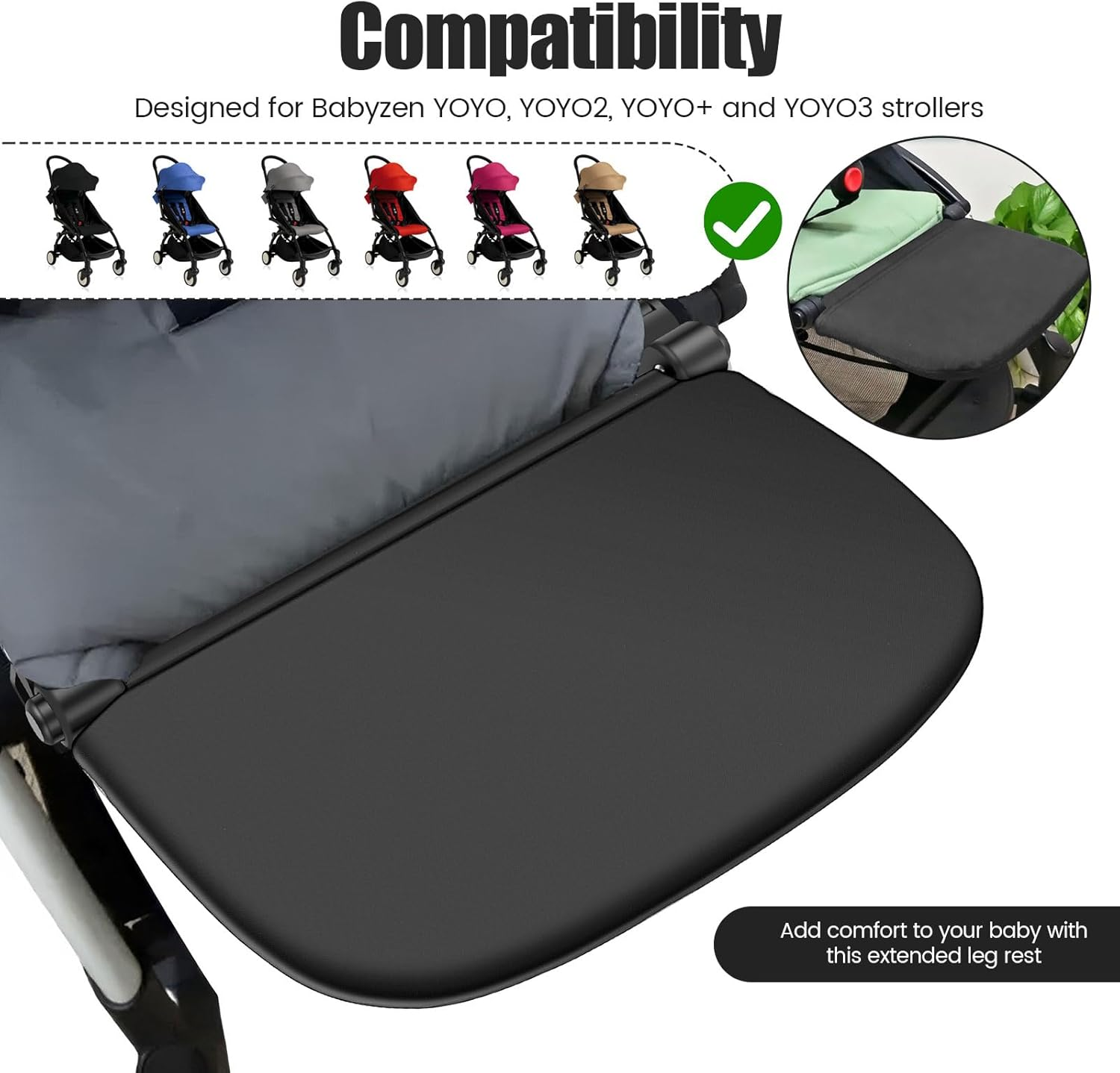 GOKENA Baby Stroller Extension Footrest, Adjustable Pram Feet Extension Footboard, Practical Wear Resistant Stroller Foot Rest for Babyzen YOYO, YOYO2, YOYO+ and YOYO3 Prams image number 4