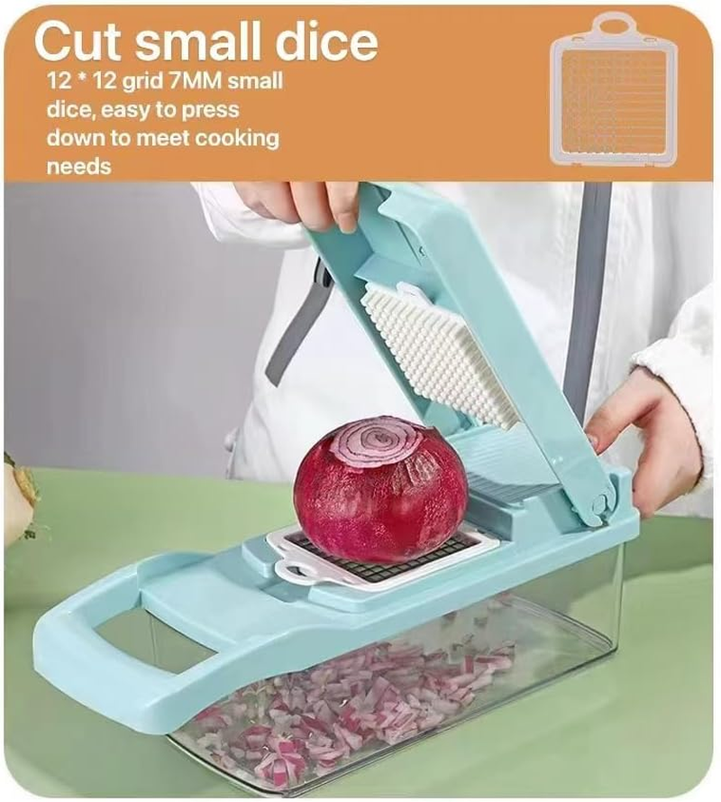 Vegetable Chopper, Onion Chopper, 15 in 1Professional Food Chopper Multifunctional Vegetable Slicer, Dicing Machine, Adjustable Vegetable Cutter with Container-Blue image number 3