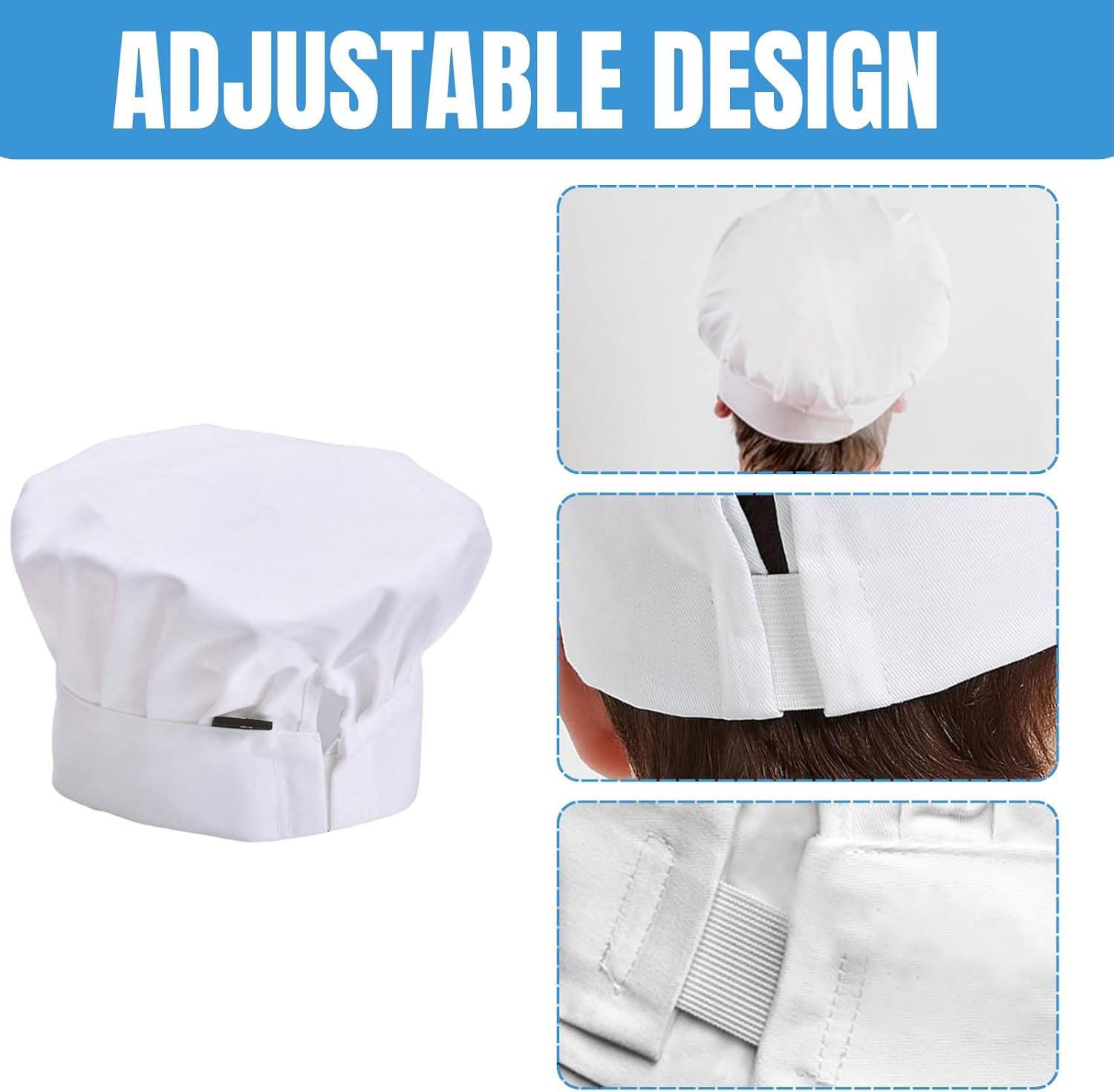 JOMWEN Chef Hat, 3 Pcs Adult Kids Adjustable Baker Kitchen Cooking Chef Cap, Bakery Hats for Cooking, Uniform Cap, White/Unisex image number 1