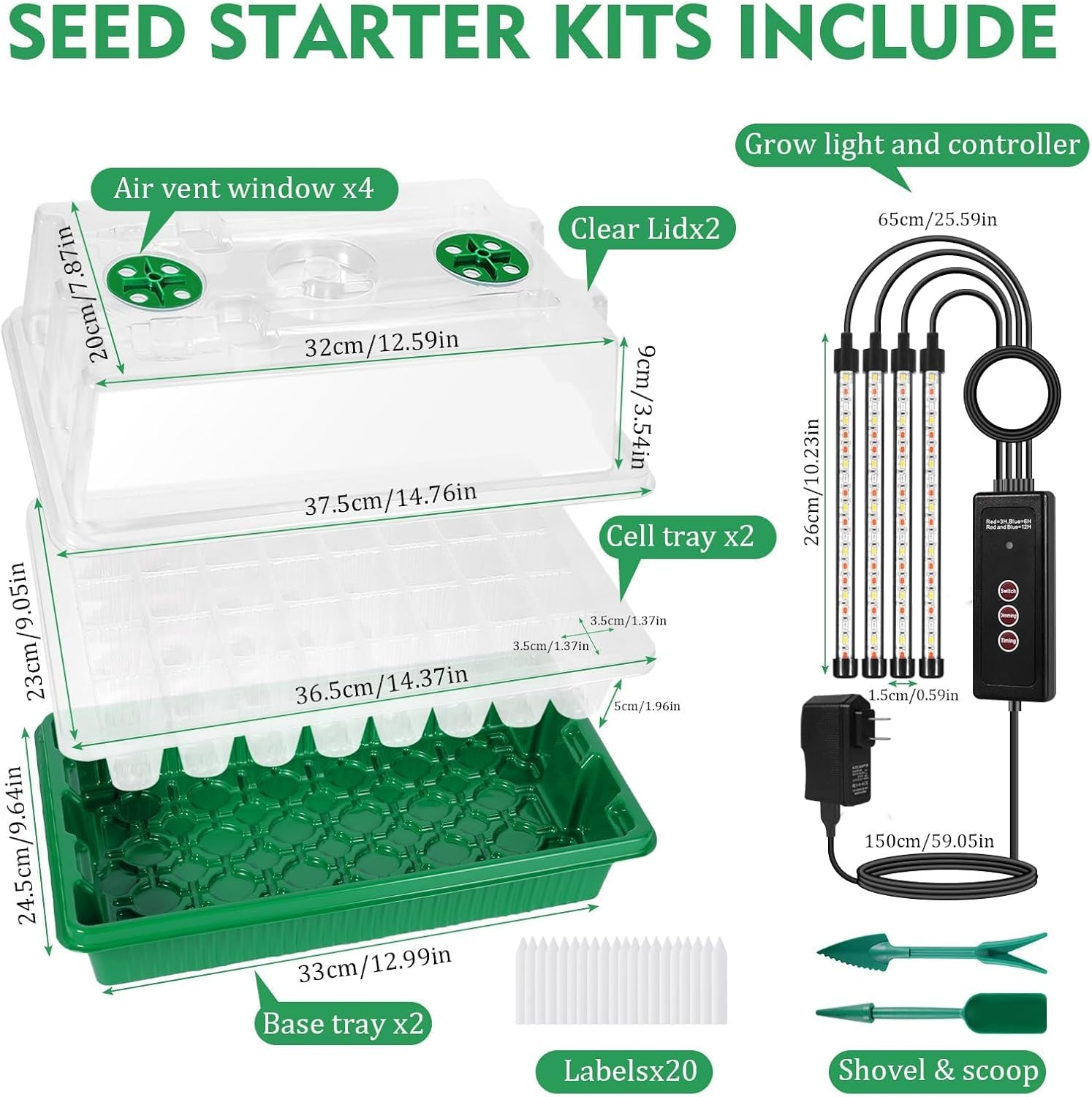 SIMTWO Seed Starter Tray 2 Pack, 80 Cells Seed Starter Kit with 4 Grow Lights, Seed Germination Kit, Smart Seeding Starter Tray with Timer & Humidity Dome, Adjustable Brightness 3 Modes, 4 Timing