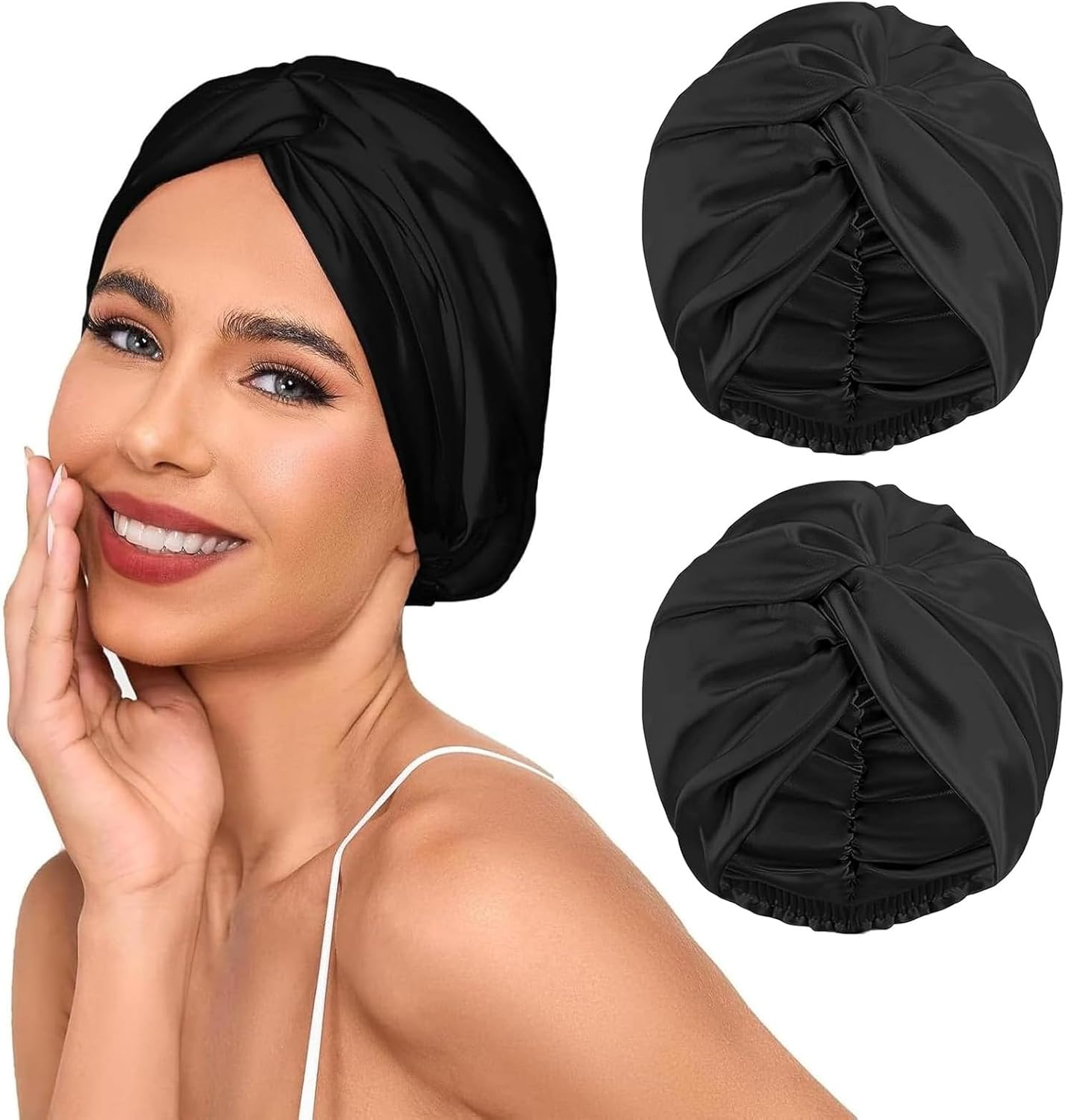 22 Momme 100% Mulberry Silk Bonnet-2Pcs for Sleeping & Women Hair Care, Highest Grade 6A Silk Imitation Hair Wrap for Sleeping with Premium Elastic Stay on Head (Pink)