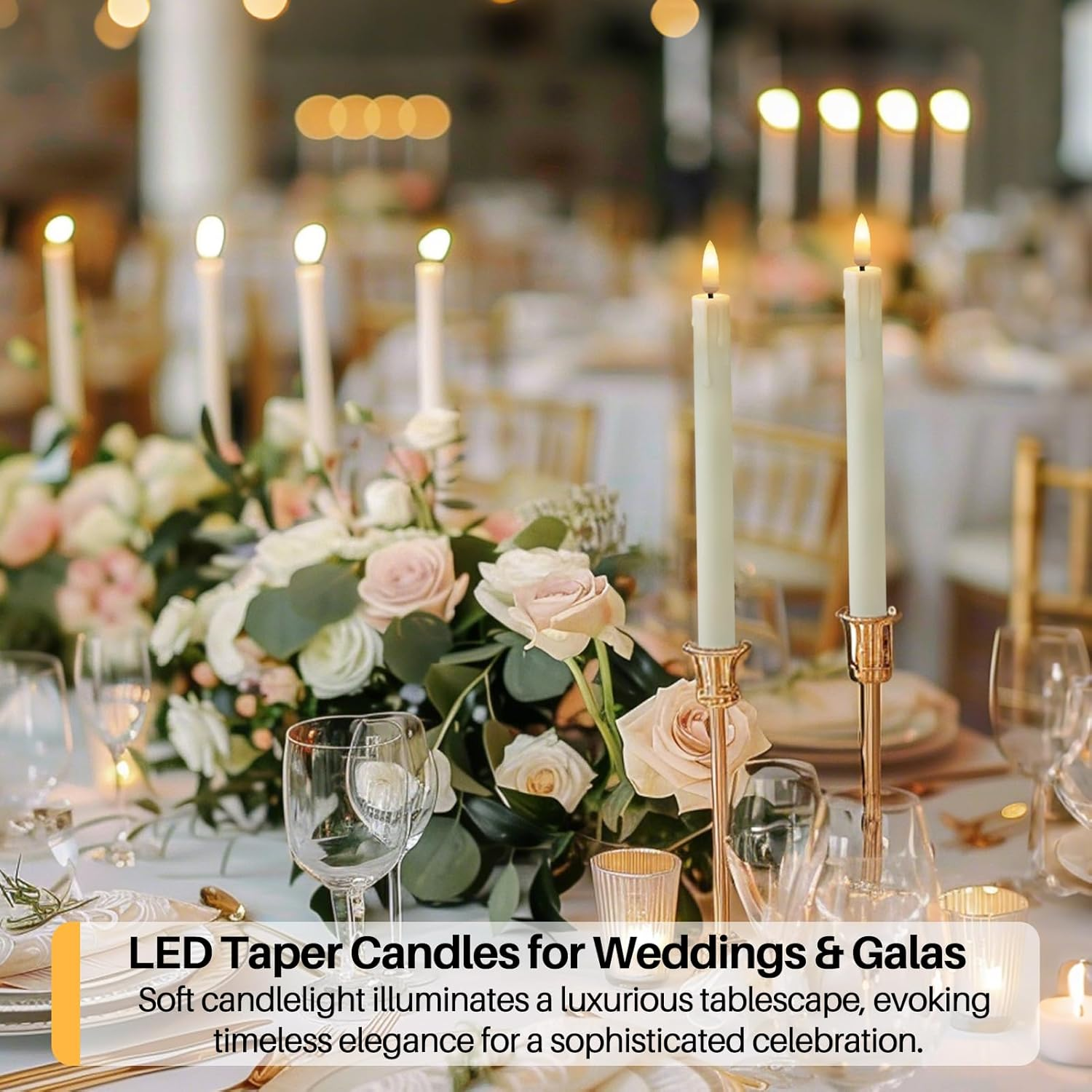 Neween Rechargeable Flameless Taper Candles, LED Candlesticks Flickering, Battery Operated Candles with Remote Timer Replacement Light Head for Home Wedding Christmas Decor, 6 Pcs, Ivory image number 2