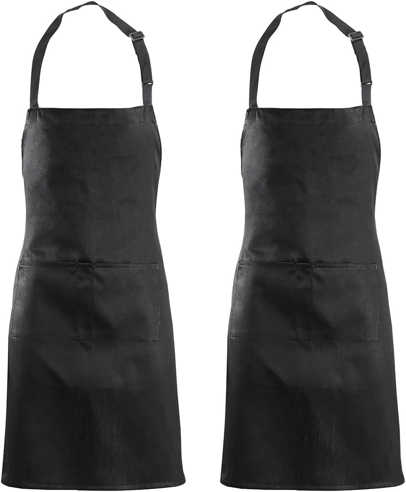 Hemi Home Bib Apron Adults Kitchen Chef Apron with Adjustable Neck Belt and 2 Pockets (Black) Women Men, 2 Colors, Chef, Kitchen, Home, Restaurant, Cafe, BBQ Grill Kitchen Cooking, Baking image number 1