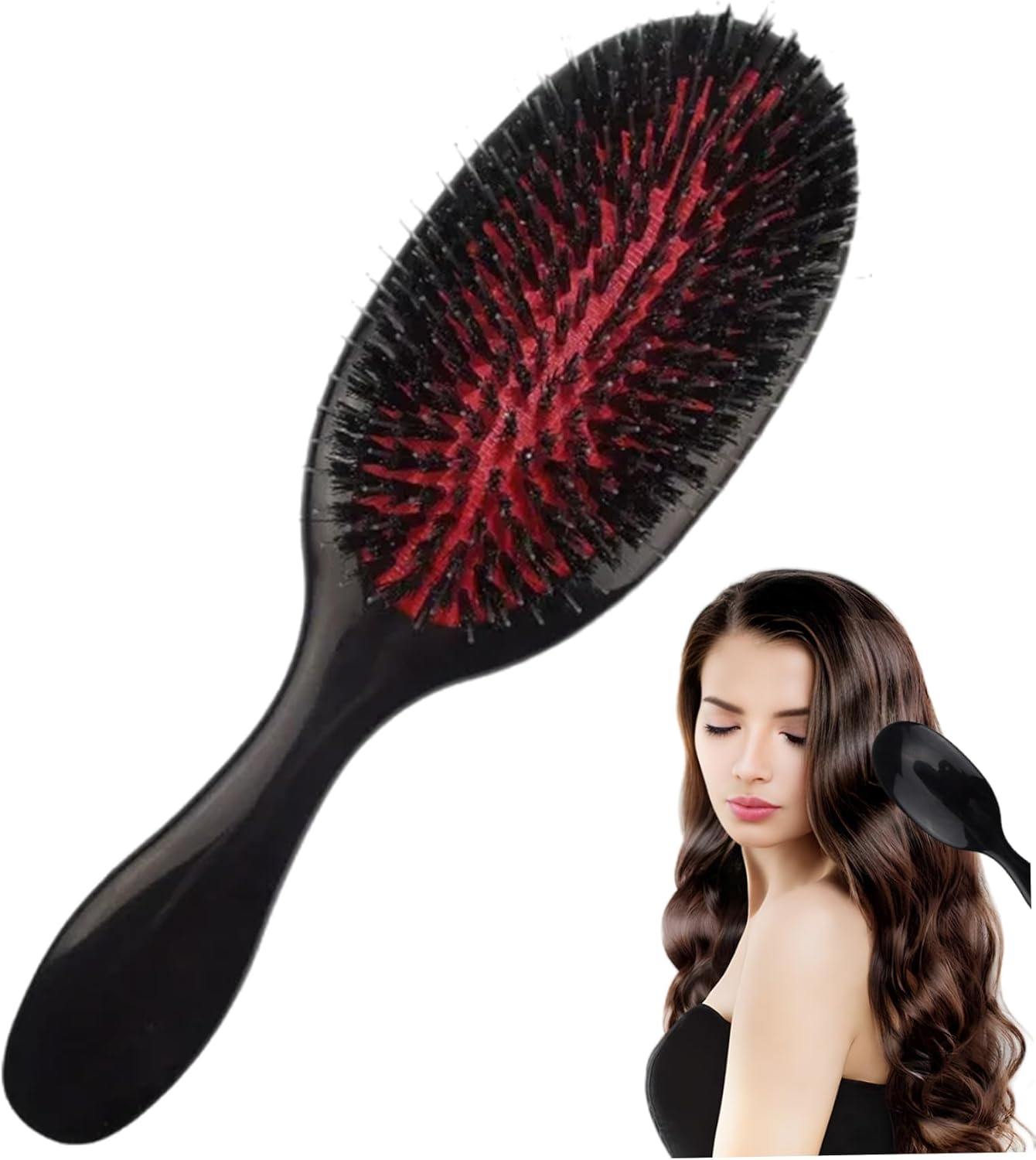 Boar Bristle Hair Brush, 8.5X2.6 Inch Hair Extension Brush with Comfortable Grip, Paddle Detangling Hairbrush for Women Men Wet/Dry Massaging Detangling- image number 3
