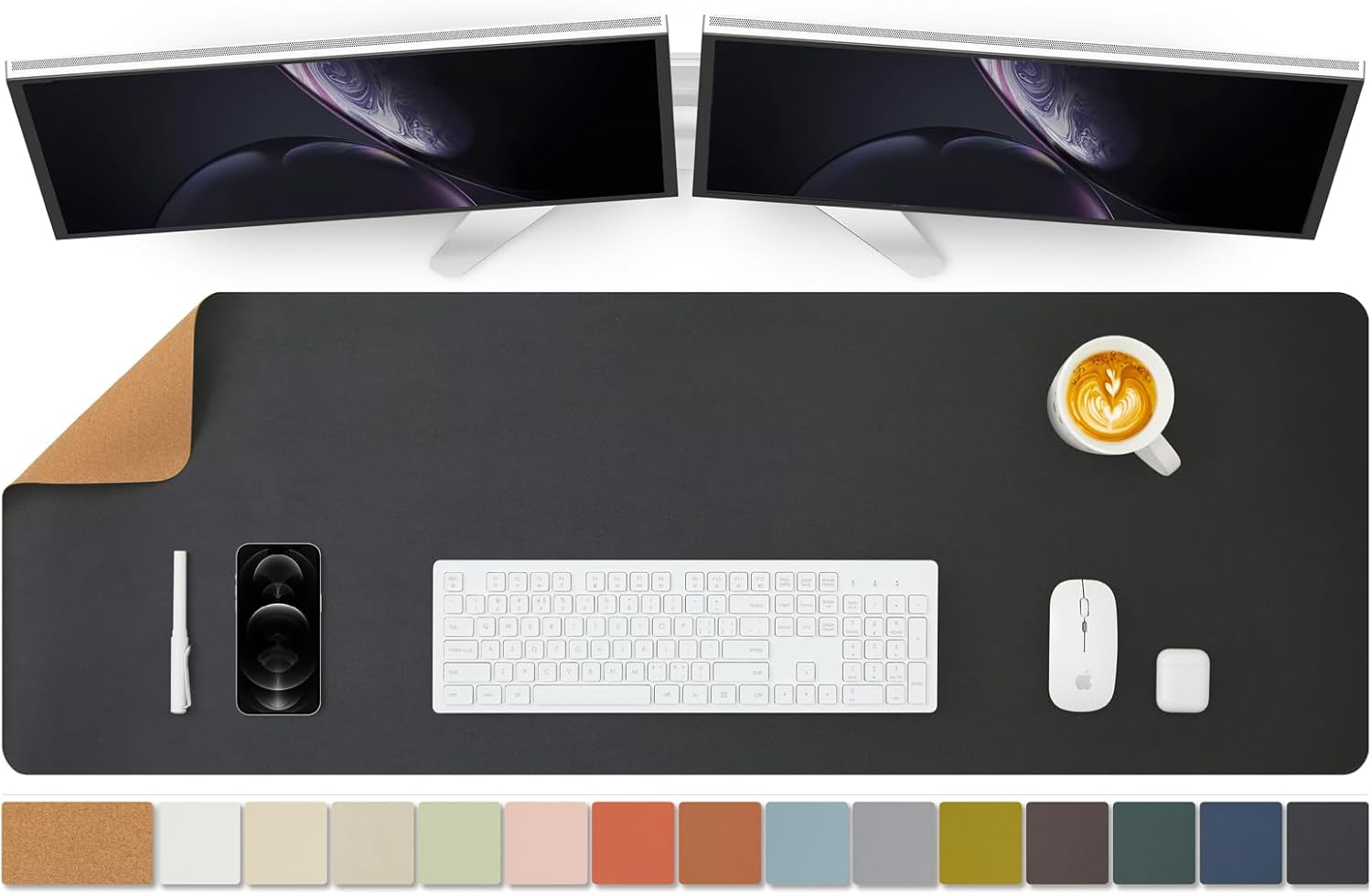 Cork Desk Mat - Dual-Sided Desk Pad for Office and Home - Desk Organization and Accessories - Ideal for Large Mouse Pad and Desk Mats on Top of Desks(Brown,36"X 17")