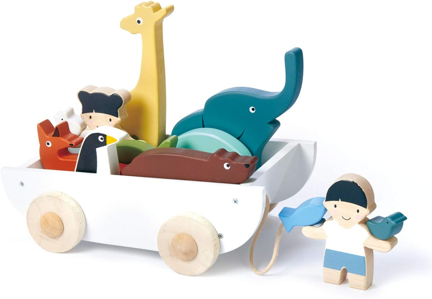 Tender Leaf Toys the Friend Ship - Wooden Wheeled Boat of Chunky Animals and Children image number 1