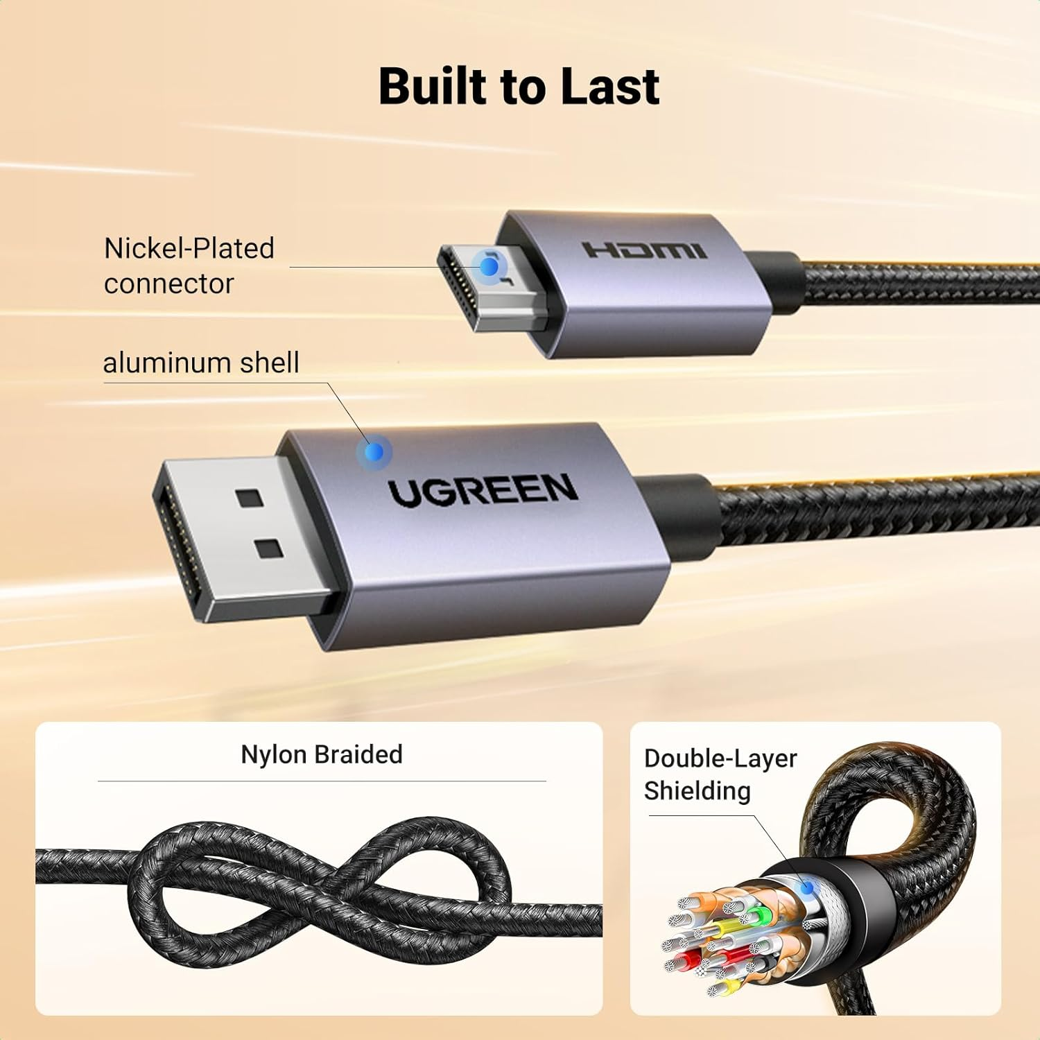 UGREEN 4K Displayport to HDMI Uni-Directional Cable 2M Braided Aluminium Male to Male for Gaming on Multi-Screen Compatible with Monitor, Projector, HDTV, Laptop, HP, Dell image number 2