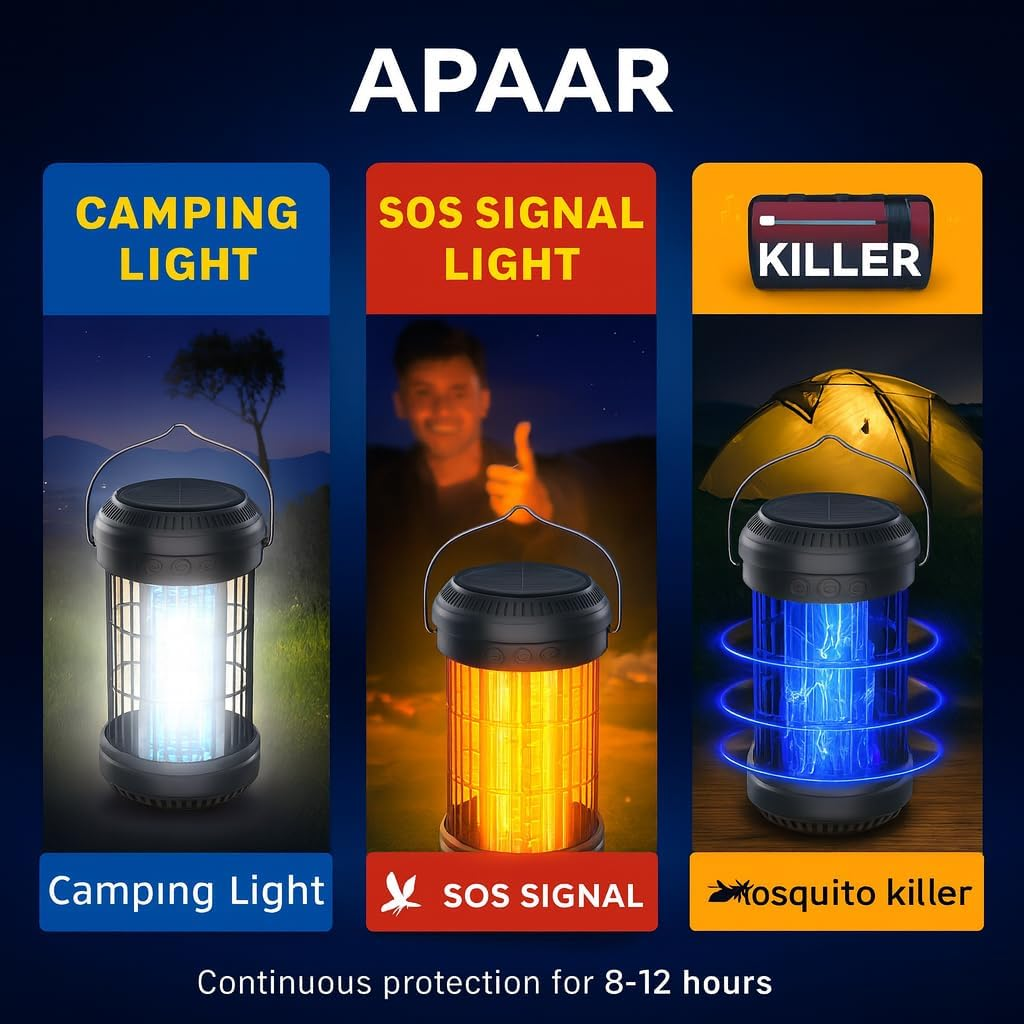 Bug Zapper &ndash; Solar & USB Rechargeable Insect Killer Lamp, Black&ndash; 5W UV Light with 4200V High Voltage Grid &ndash; Portable Indoor/Outdoor Mosquito Trap for Home, Patio, Garden & Camping image number 4