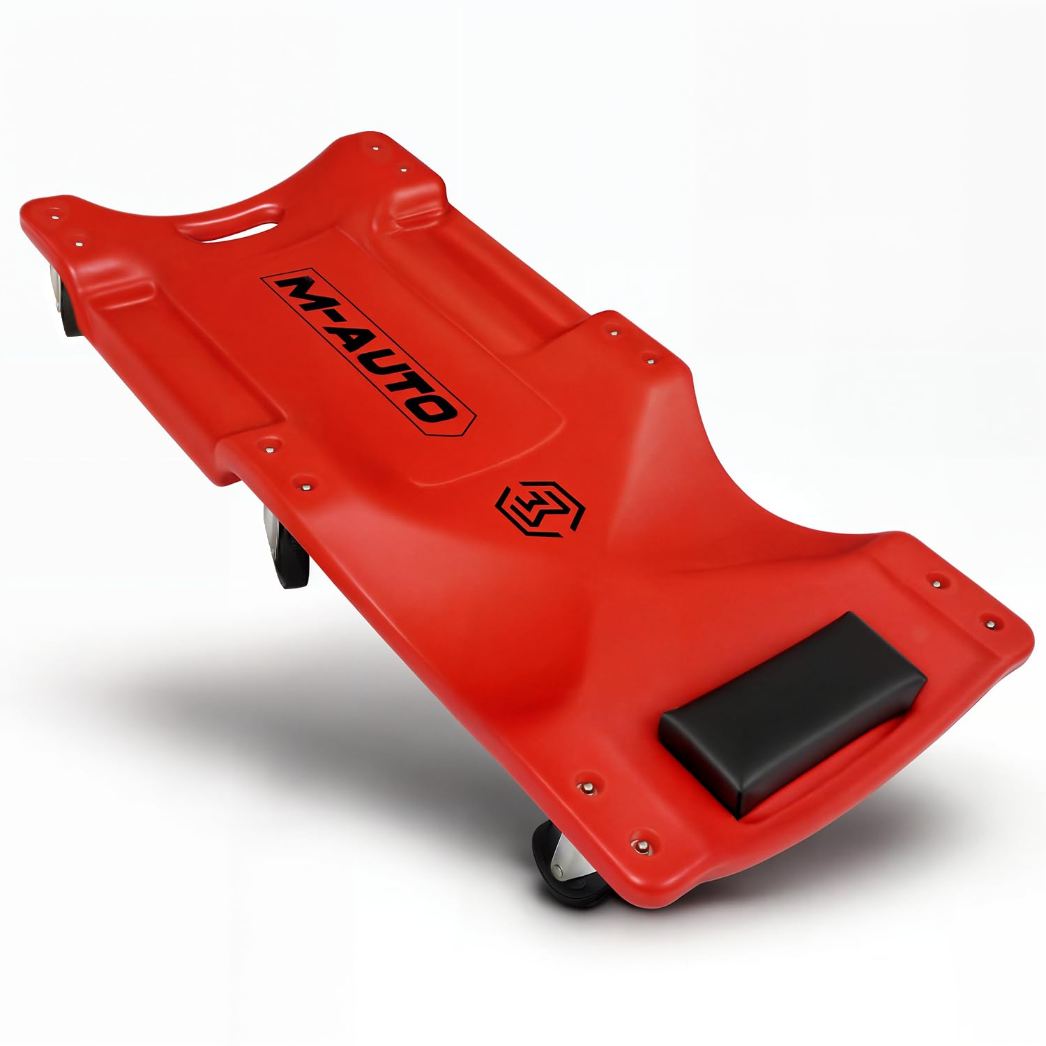 M-AUTO Plastic Rolling Garage Creeper with Padded Headrest 36" Light Weight Automotive Creeper Mechanic Cart with Dual Tool Trays and Noiseless Casters, Red image number 3